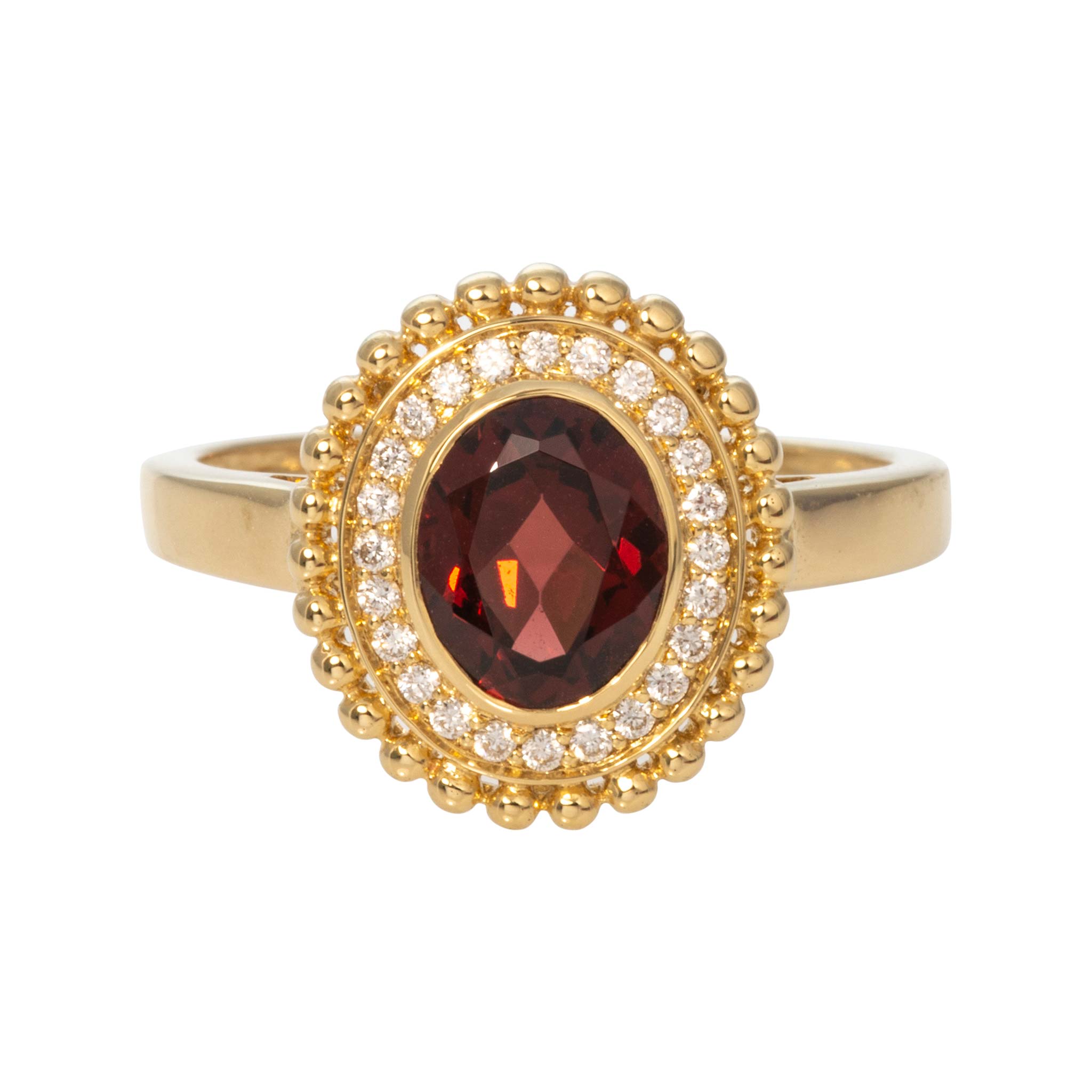 Oval Garnet & Diamond 18K Yellow Gold Beaded Ring