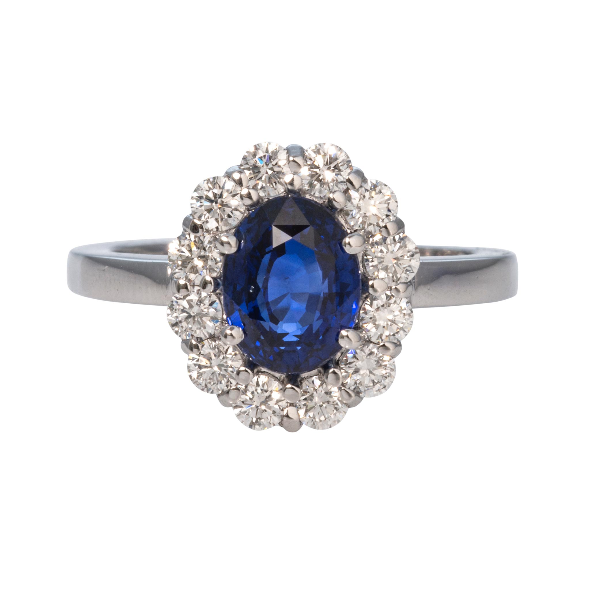 2ct Oval Sapphire & Diamond Halo Platinum Ring