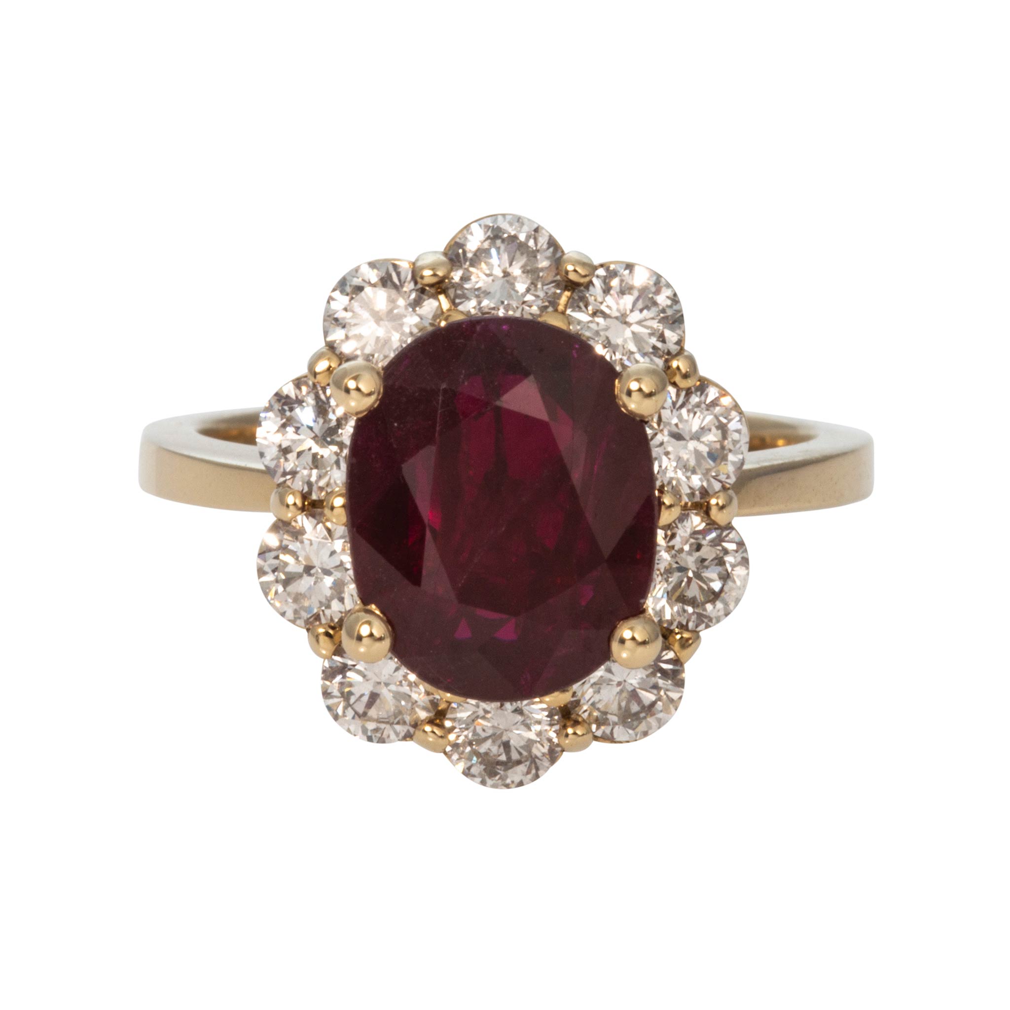 2.3ct Oval Ruby & 1.5ctw Diamond Cluster 14K Yellow Gold Ring