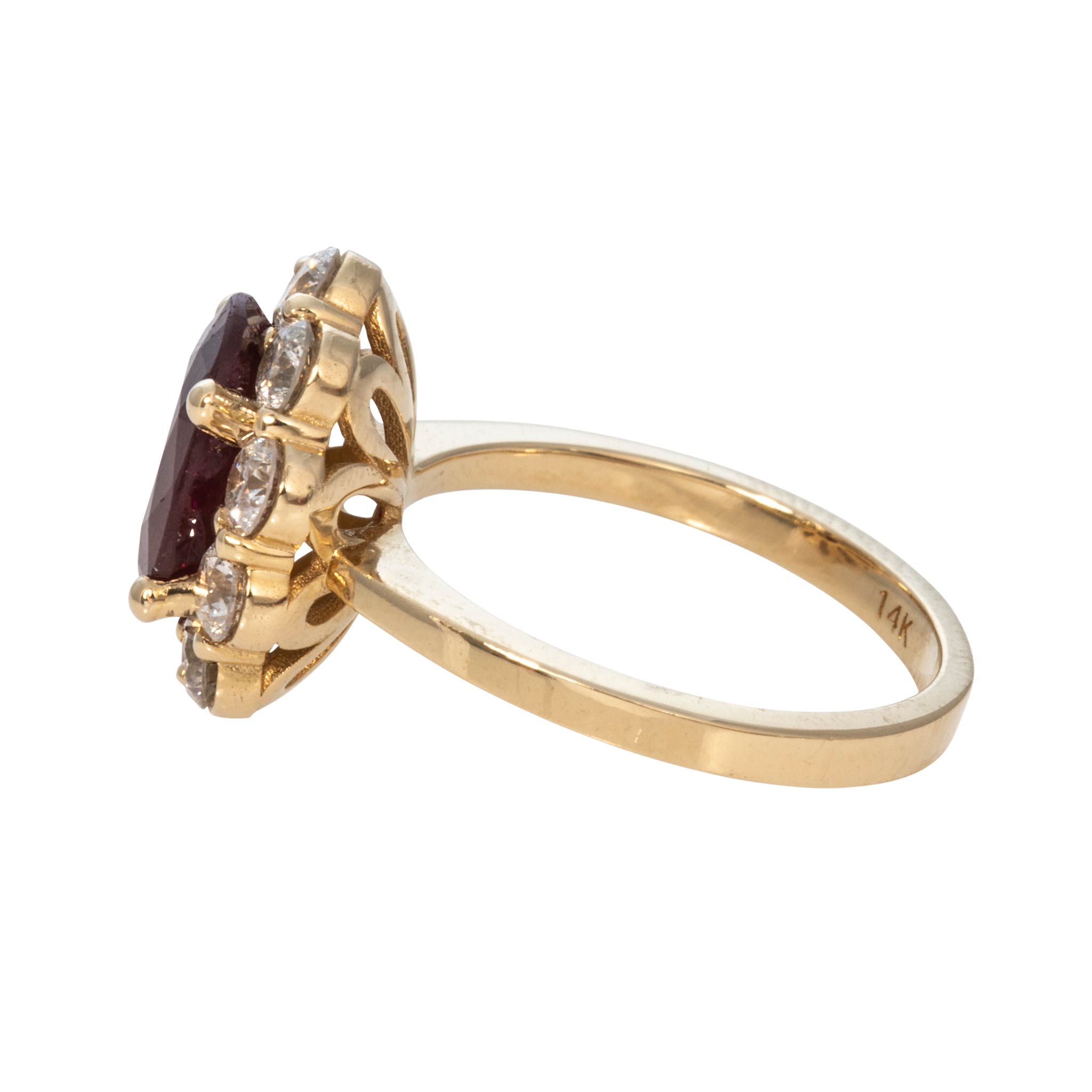 2.3ct Oval Ruby & 1.5ctw Diamond Cluster 14K Yellow Gold Ring