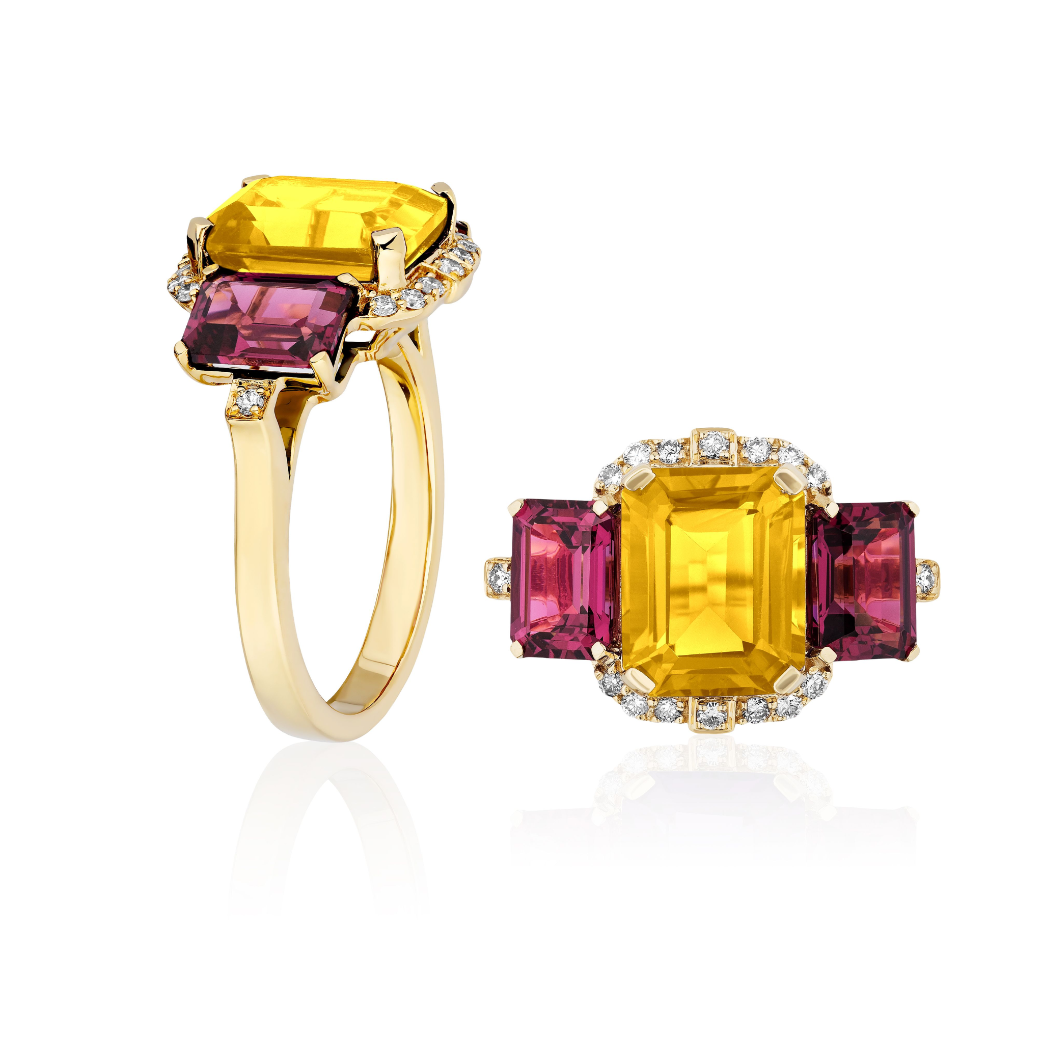 Goshwara 3-Stone Citrine & Garnet 18K Gold Ring