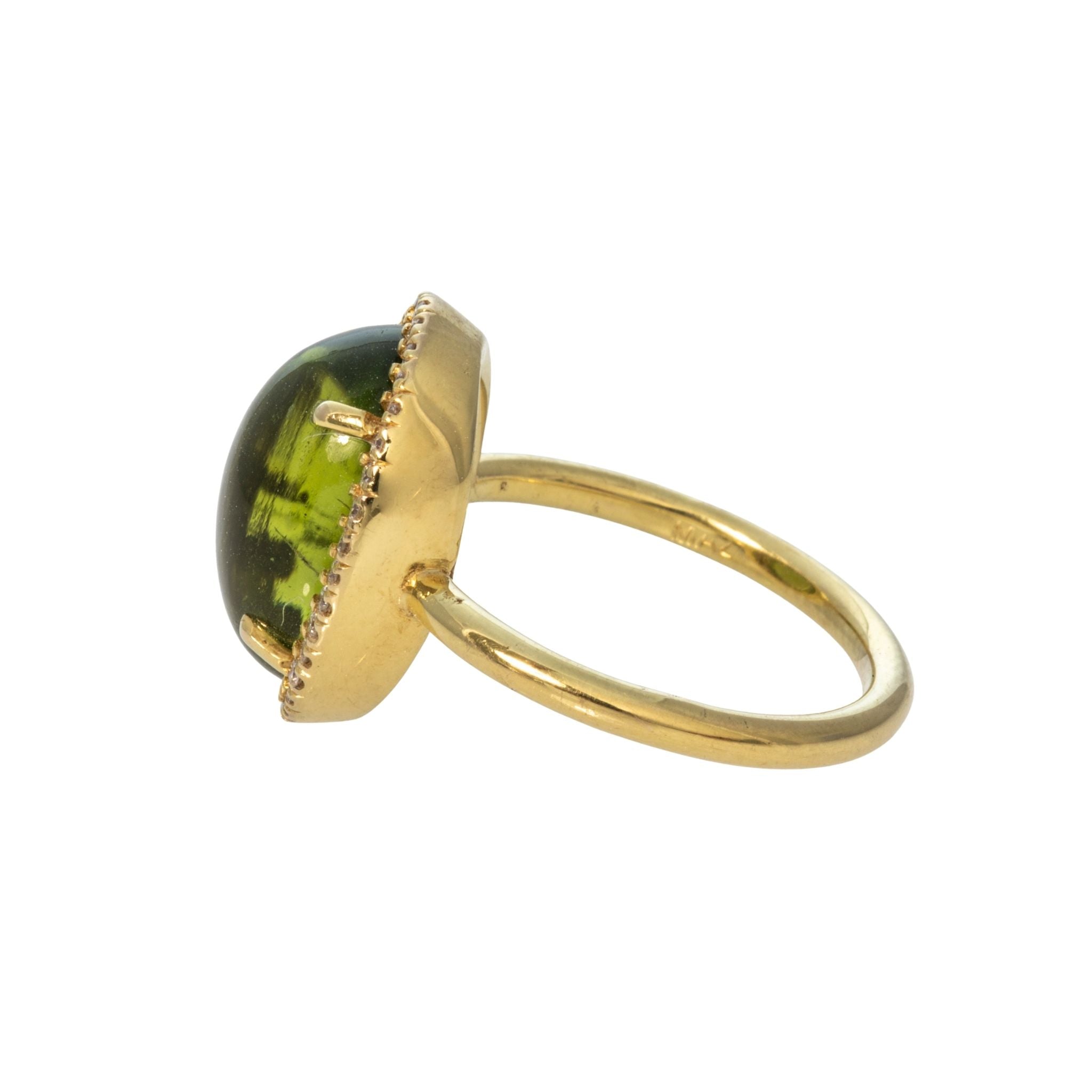 Mazza Oval Cabochon Peridot & Diamond Halo 14K Gold Ring