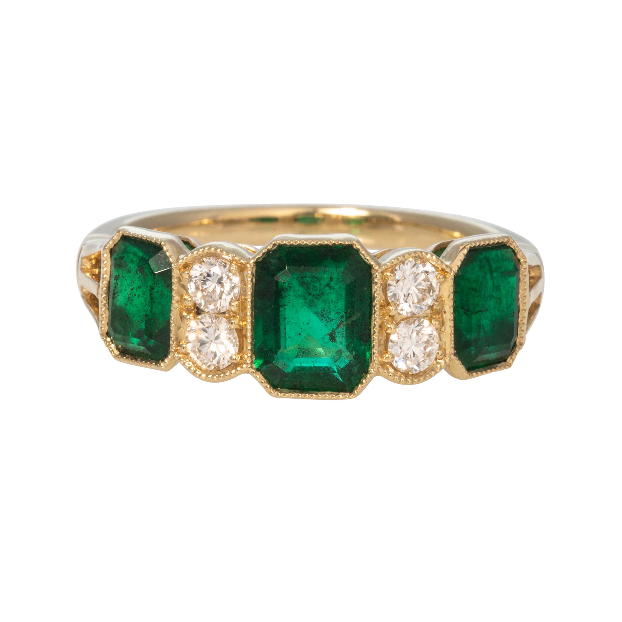 Victorian-Style Emerald-Cut Emerald & Diamond 14K Gold Ring