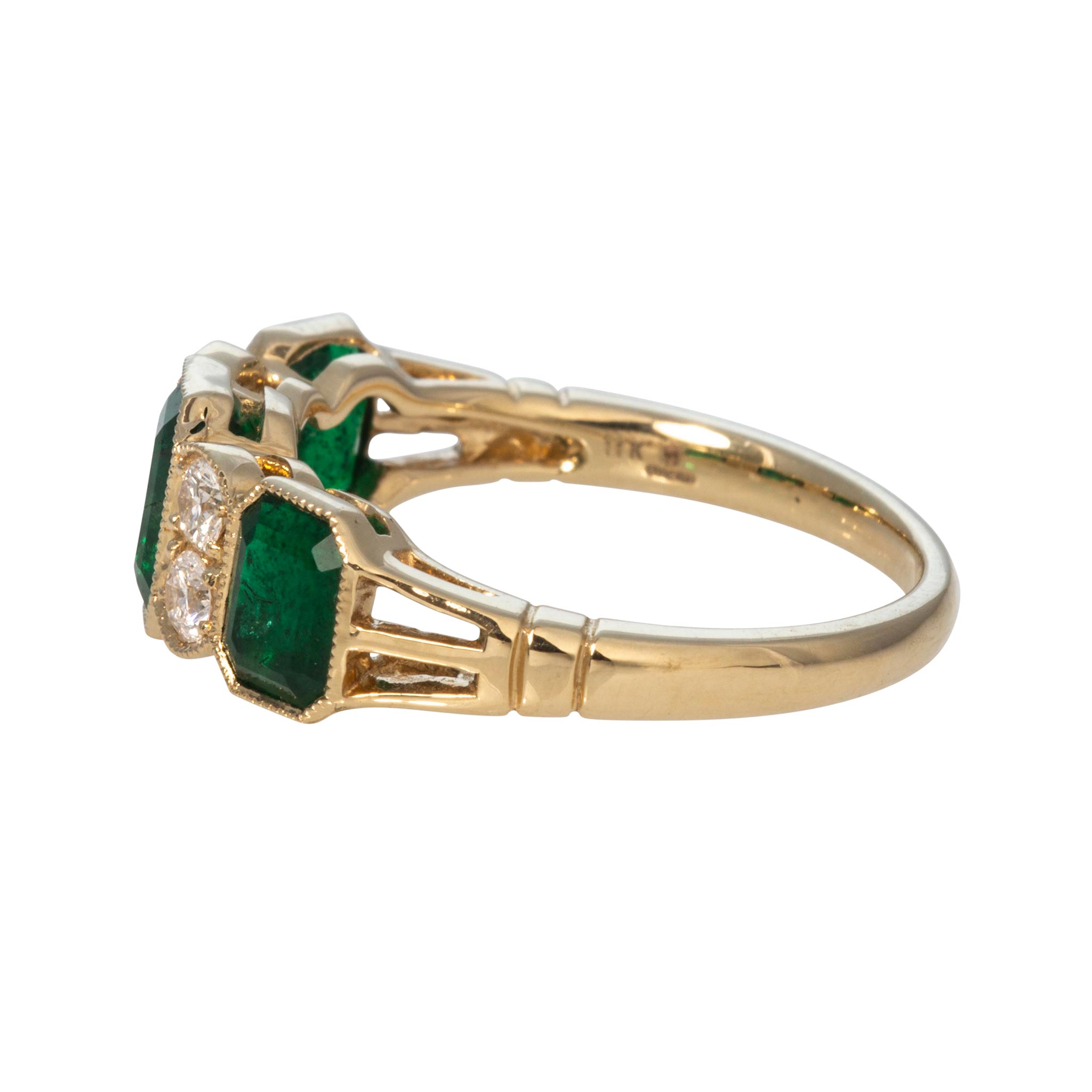 Victorian-Style Emerald-Cut Emerald & Diamond 14K Gold Ring