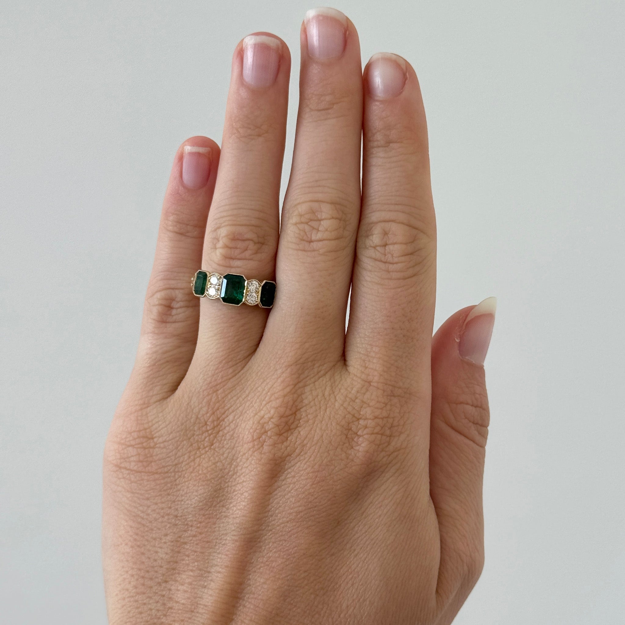 Victorian-Style Emerald-Cut Emerald & Diamond 14K Gold Ring