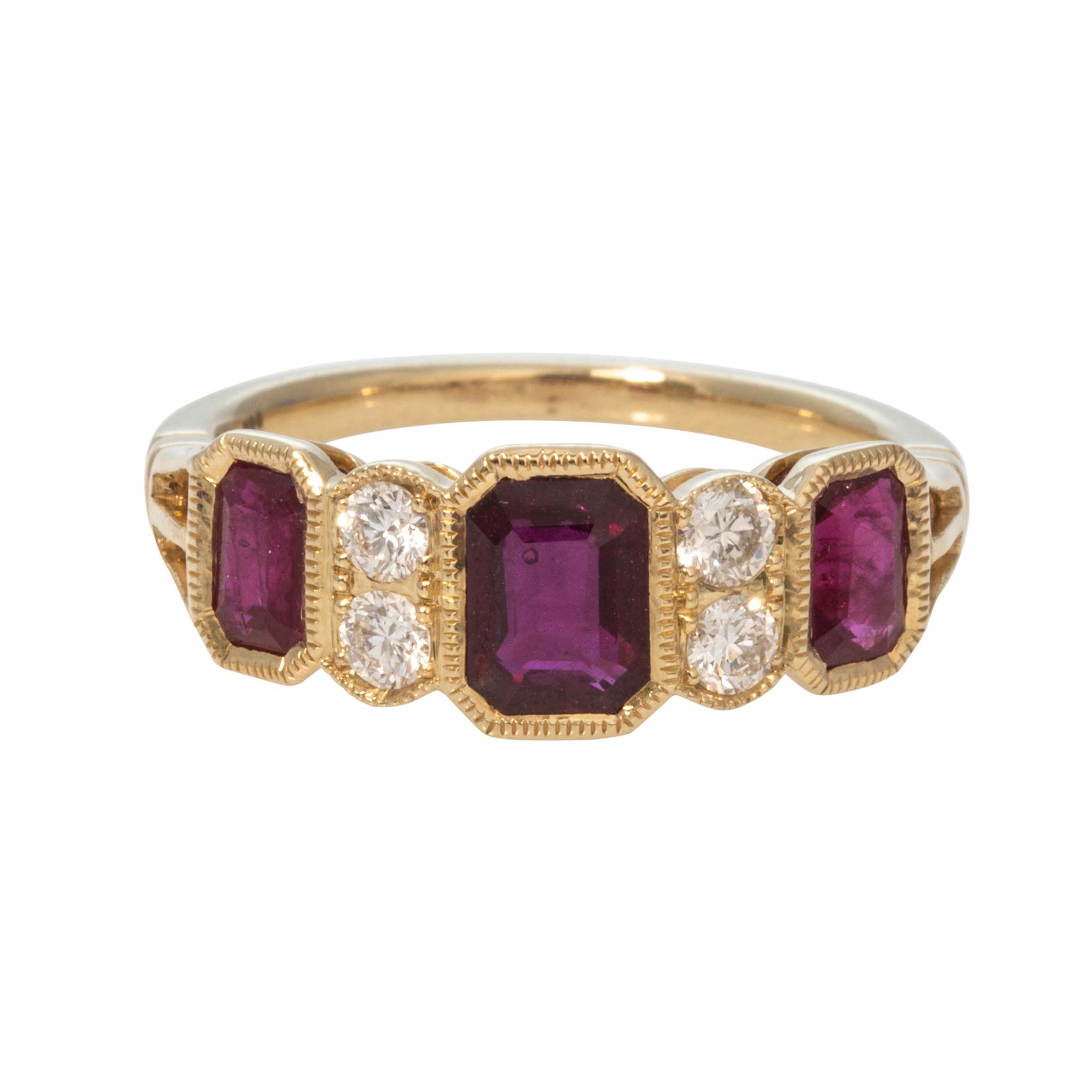 Victorian-Style Emerald-Cut Ruby & Diamond 14K Gold Ring
