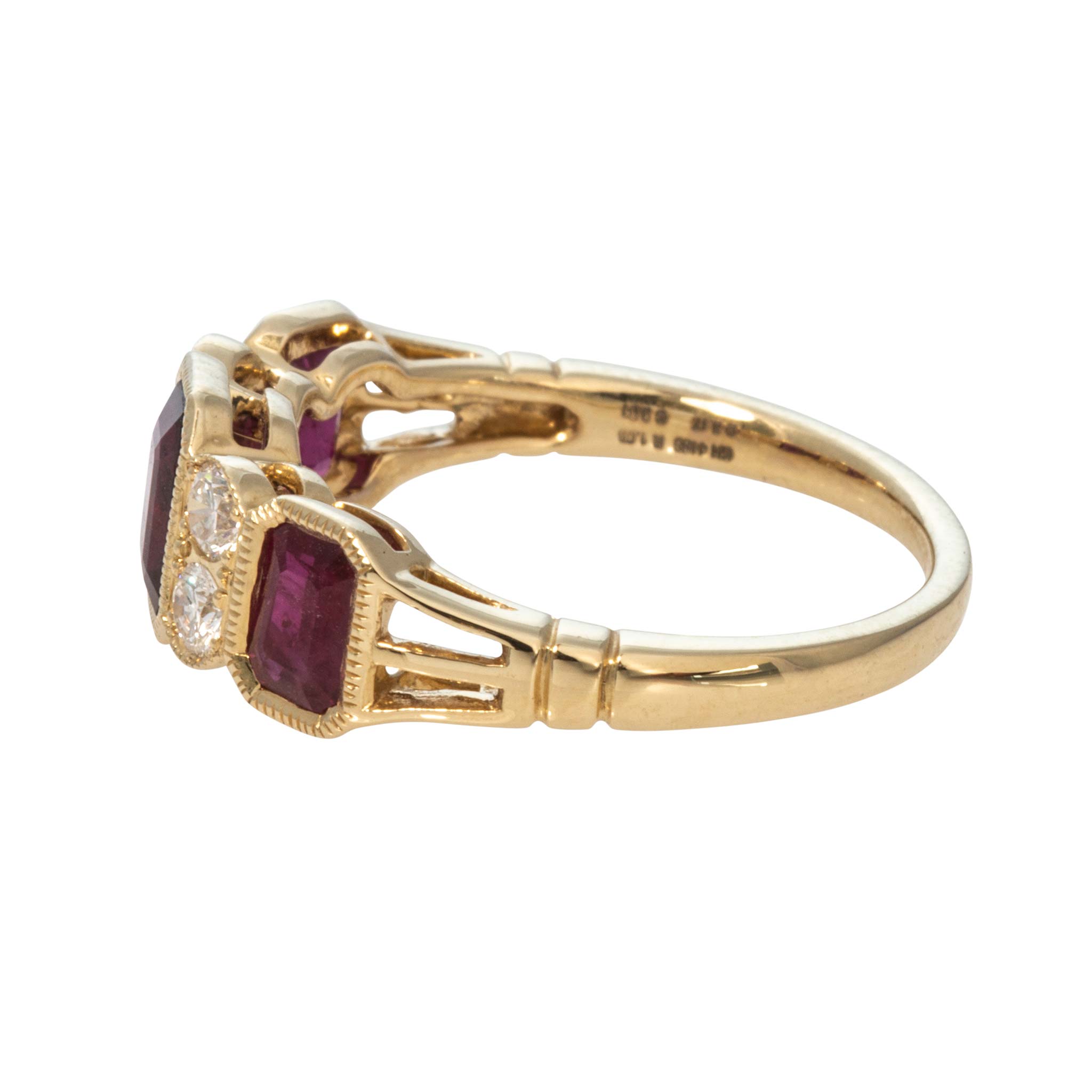 Victorian-Style Emerald-Cut Ruby & Diamond 14K Gold Ring