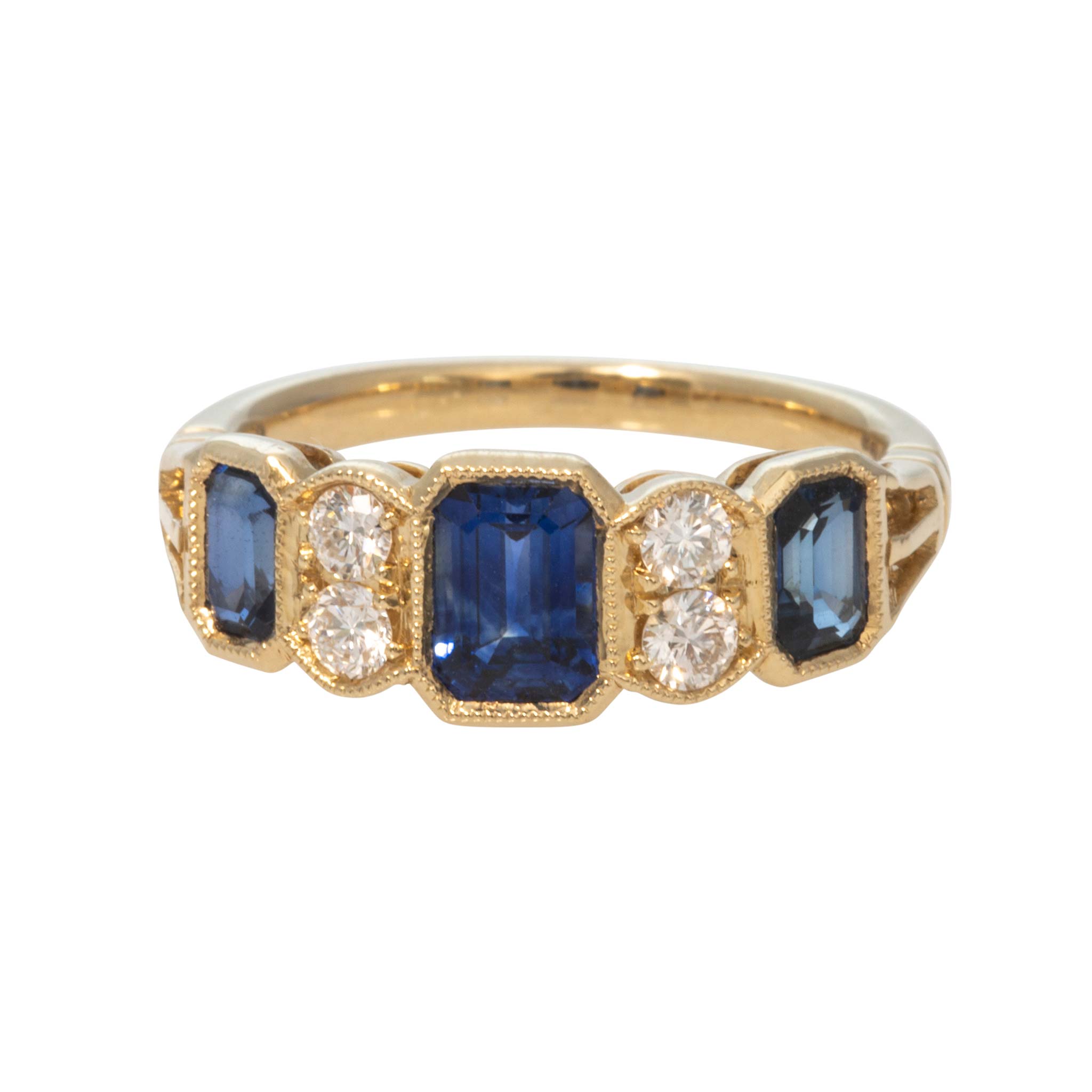 Victorian-Style Emerald-Cut Sapphire & Diamond 14K Gold Ring