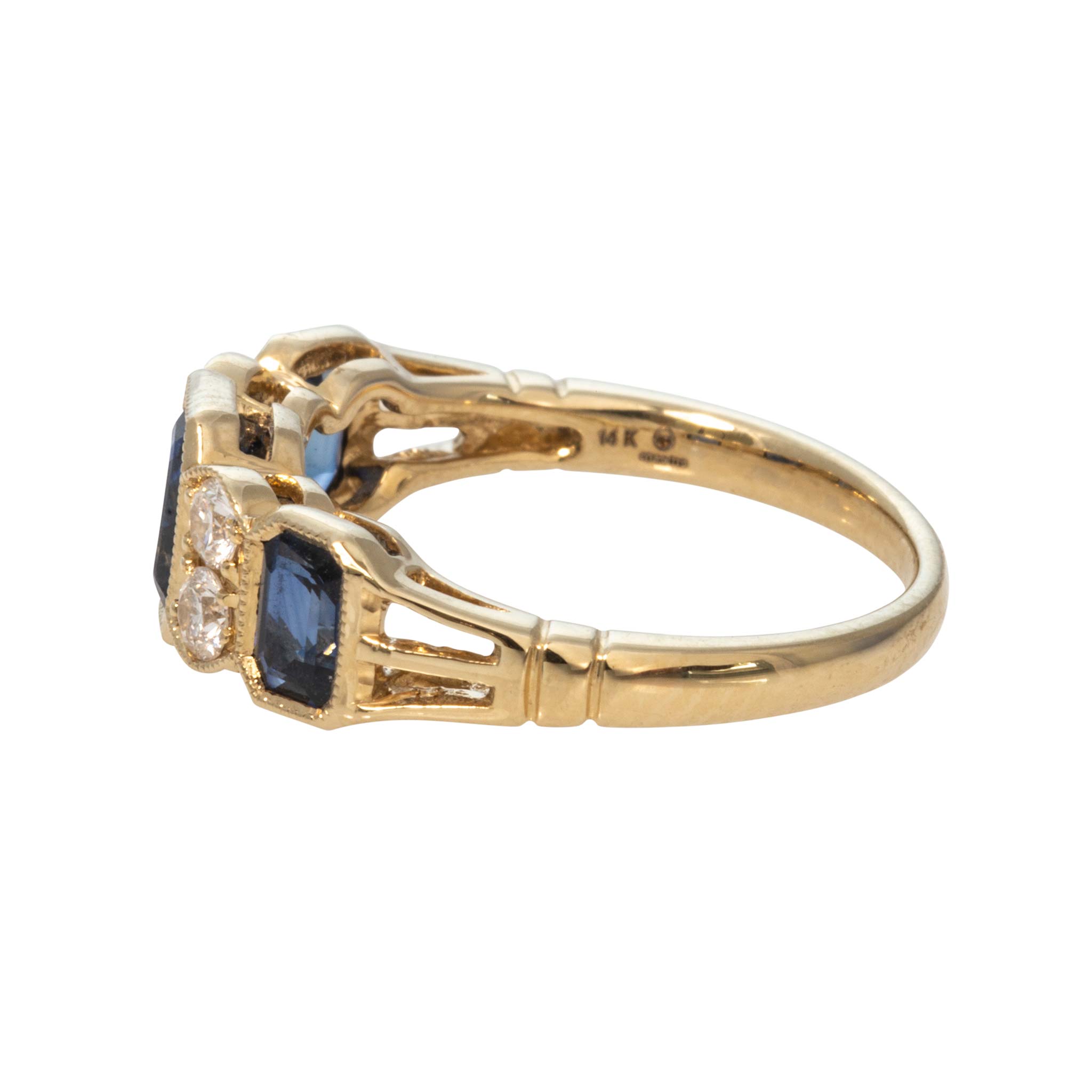 Victorian-Style Emerald-Cut Sapphire & Diamond 14K Gold Ring