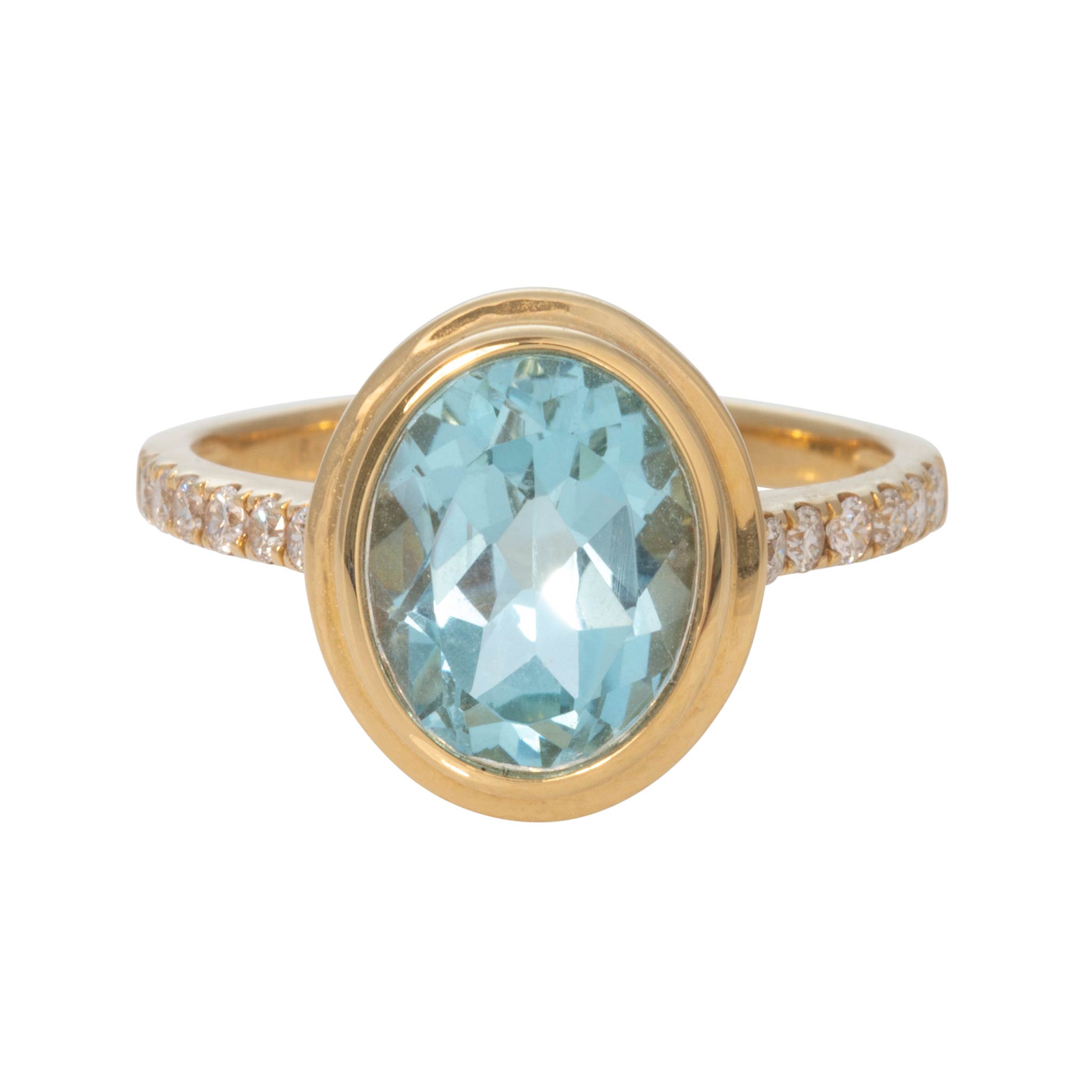 3.22ct Oval Blue Topaz & Pavé Diamond 18K Yellow Gold Ring
