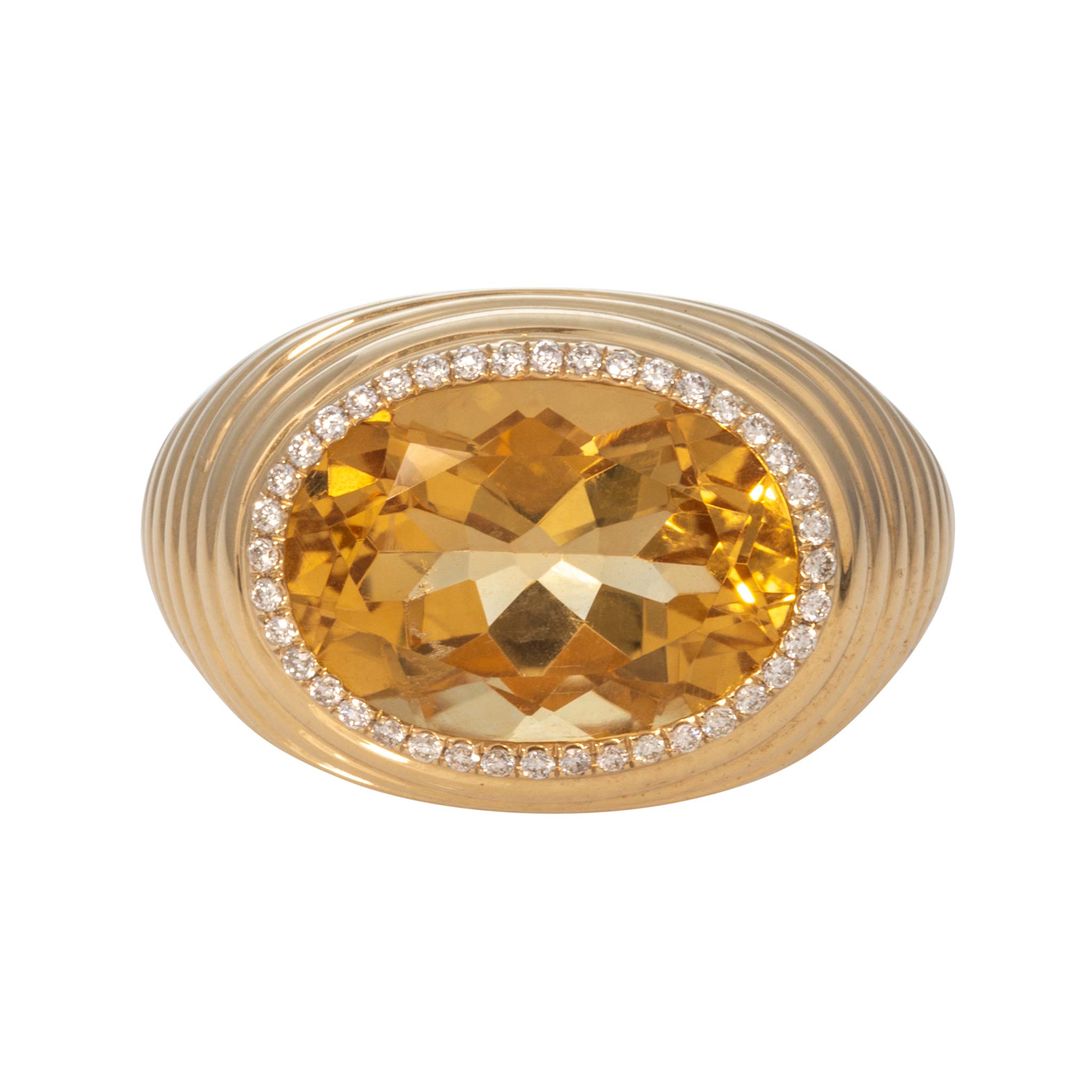 Oval Citrine & Pavé Diamond 18K Yellow Gold Ring