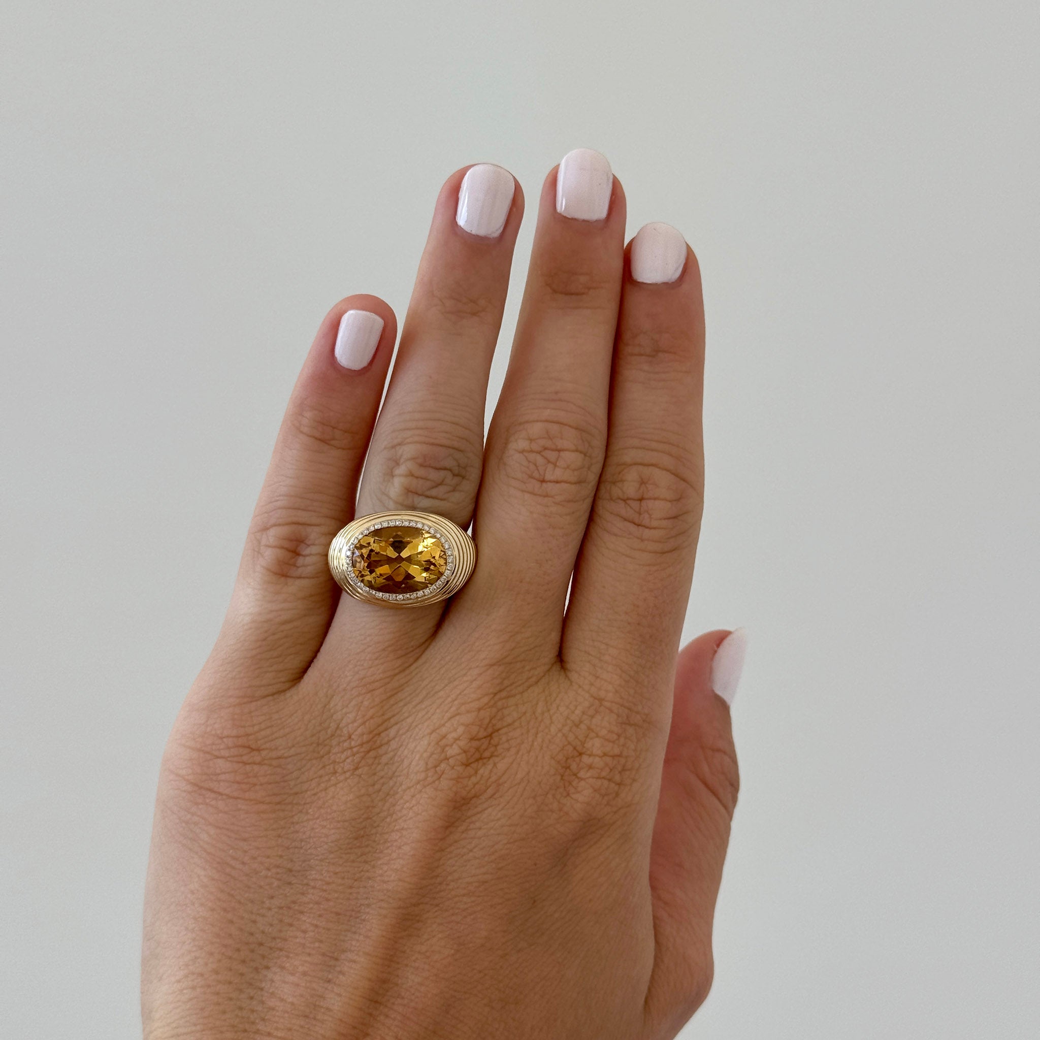 Oval Citrine & Pavé Diamond 18K Yellow Gold Ring