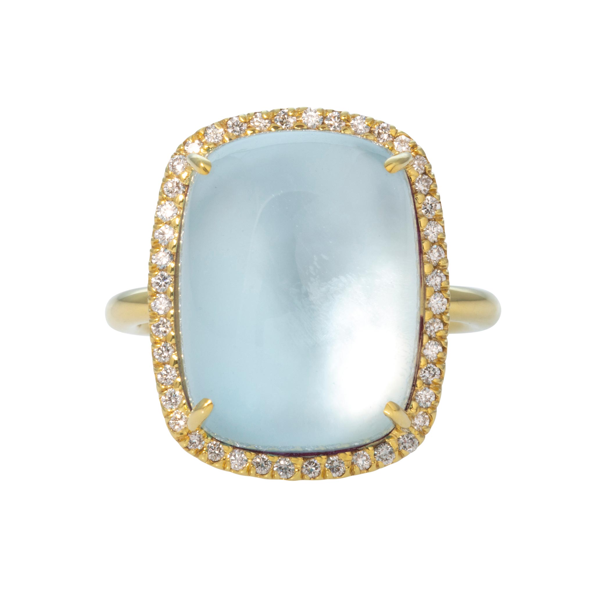 Mazza Cabochon Blue Topaz Doublet & Diamond Halo 14K Gold Ring