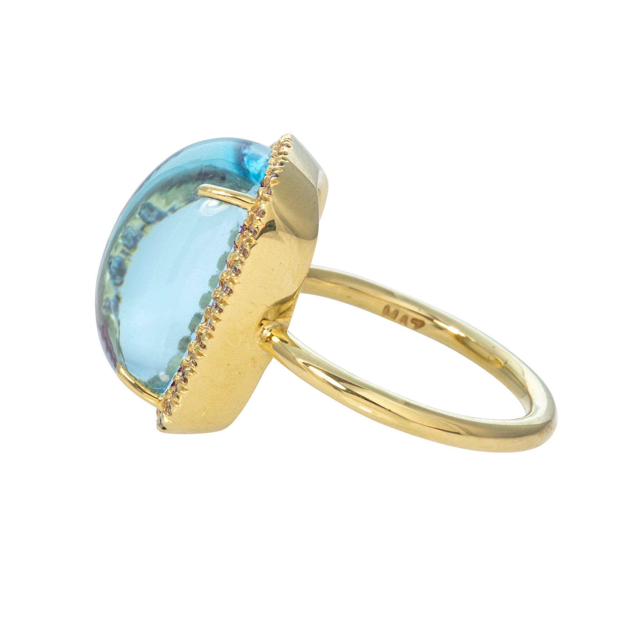 Mazza Cabochon Blue Topaz Doublet & Diamond Halo 14K Gold Ring