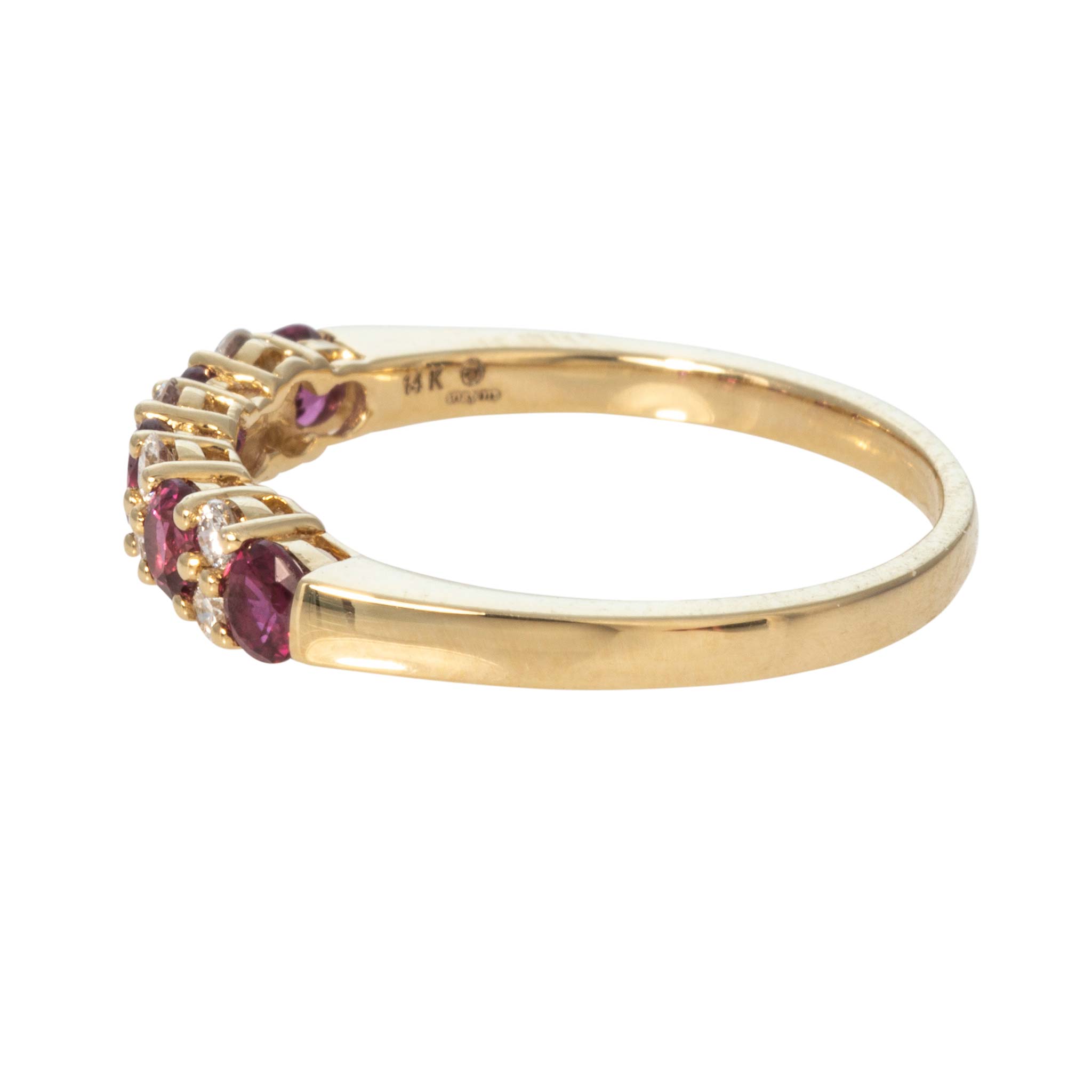 Round Ruby 5-Stone & Round Diamond 14K Yellow Gold Band