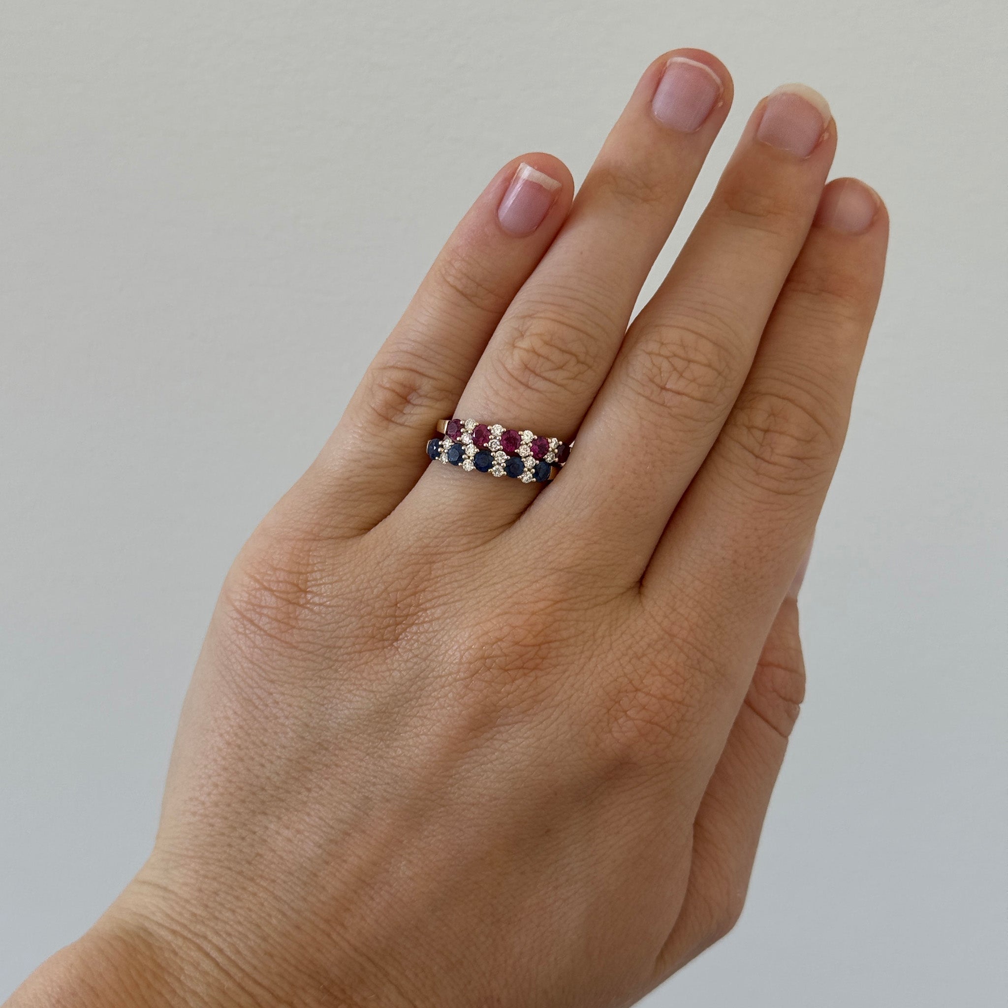 Round Ruby 5-Stone & Round Diamond 14K Yellow Gold Band