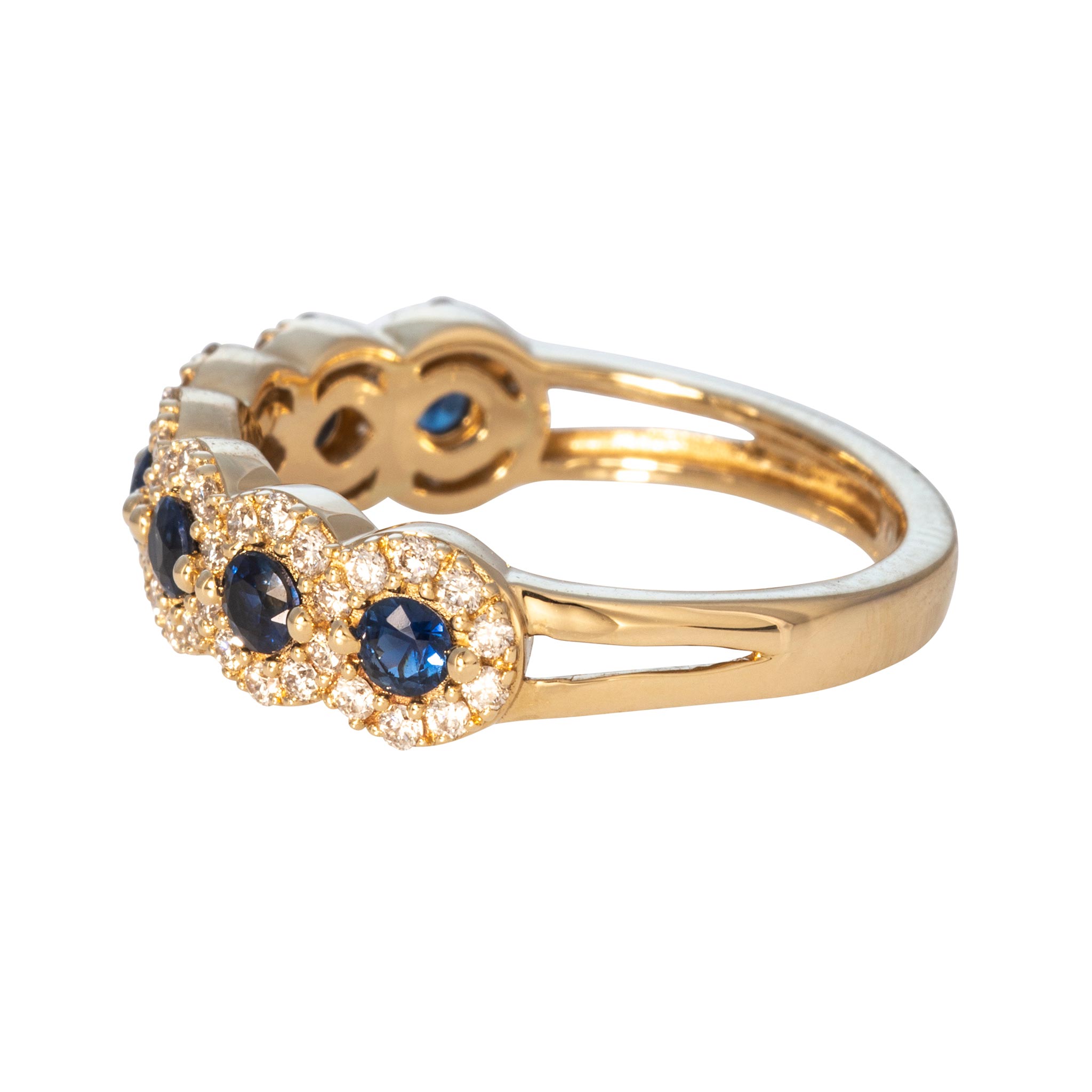 Sapphire & Diamond Halo PavƩ 14K Yellow Gold Band
