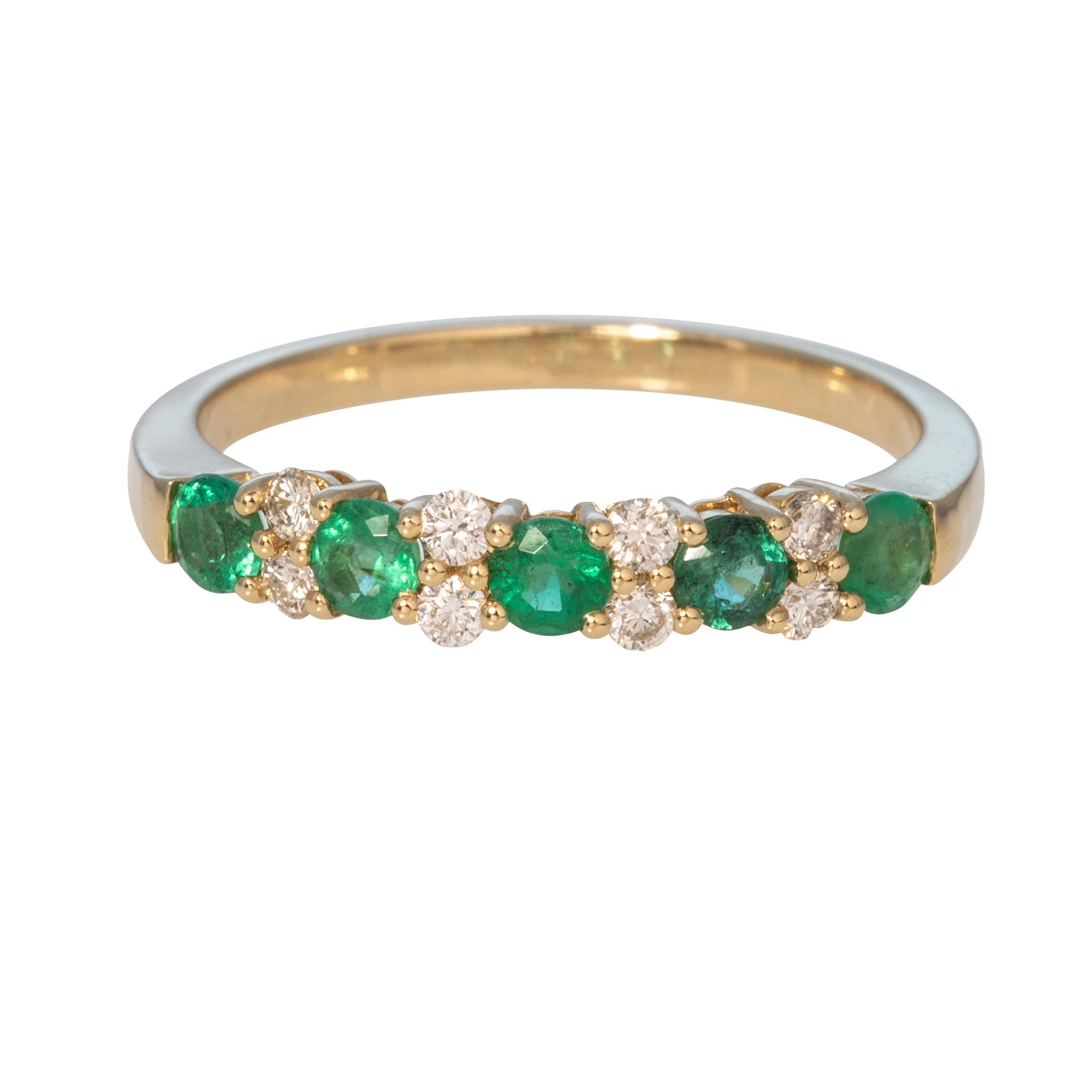 Round Emerald 5-Stone & Round Diamond 14K Yellow Gold Band