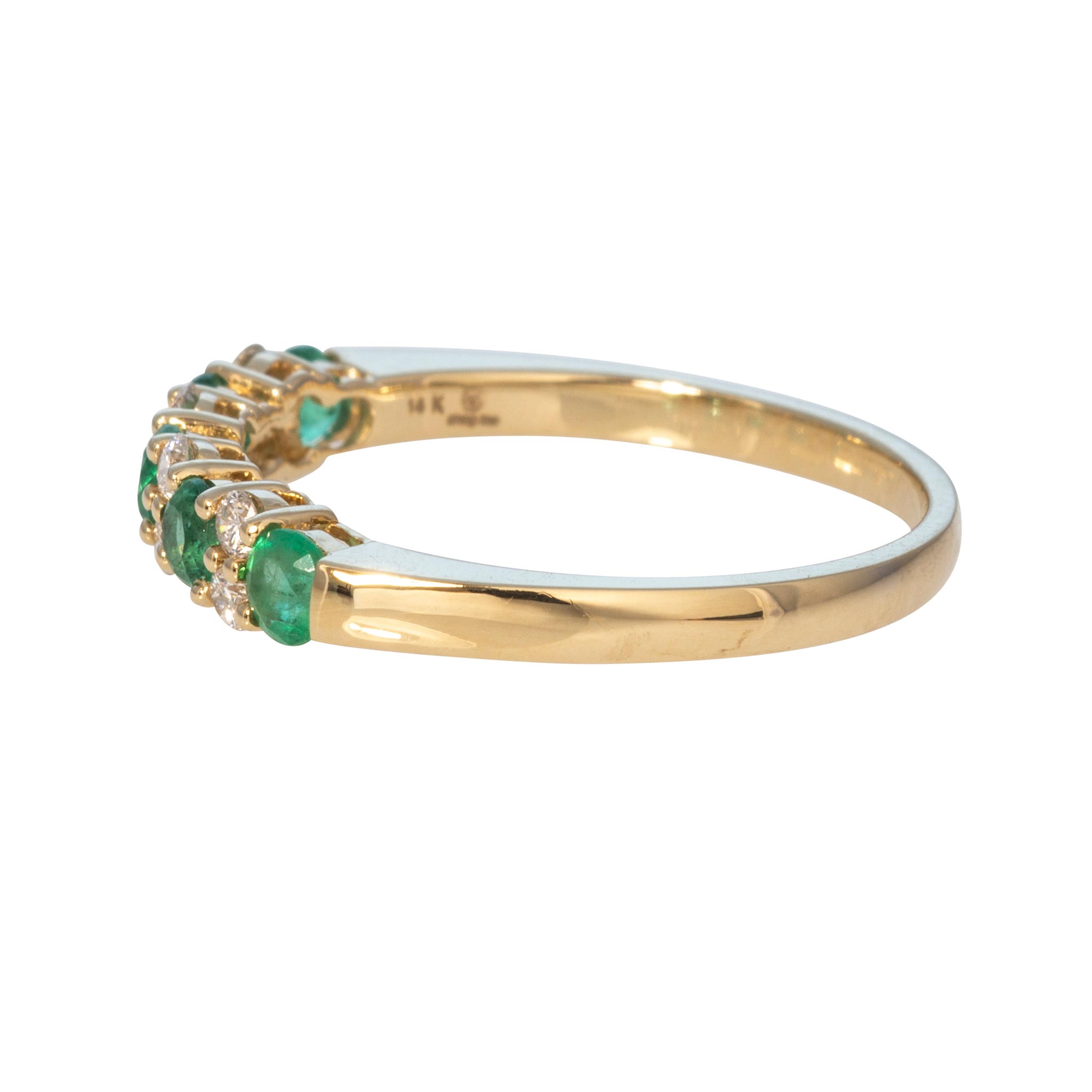 Round Emerald 5-Stone & Round Diamond 14K Yellow Gold Band