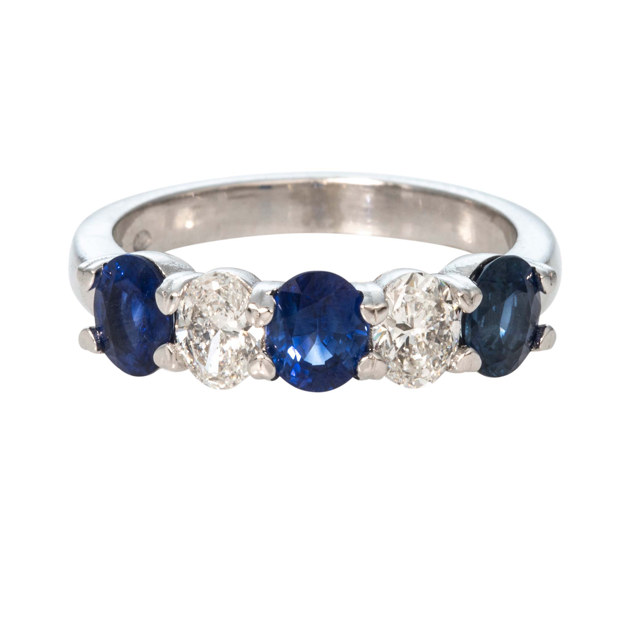 Oval Sapphire & Diamond Five-Stone Platinum Band