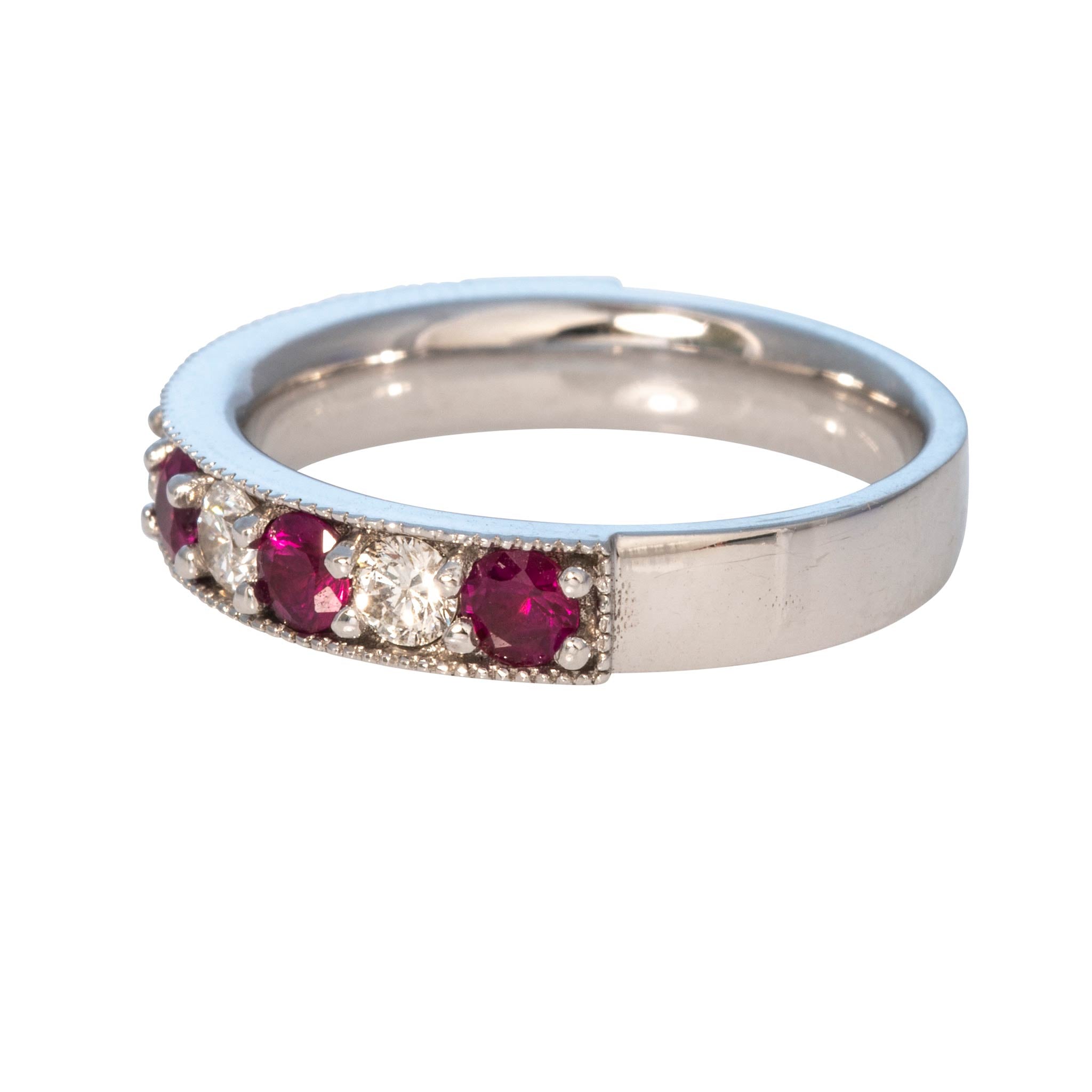 Ruby & Diamond 14K White Gold Milgrain Halfway Band