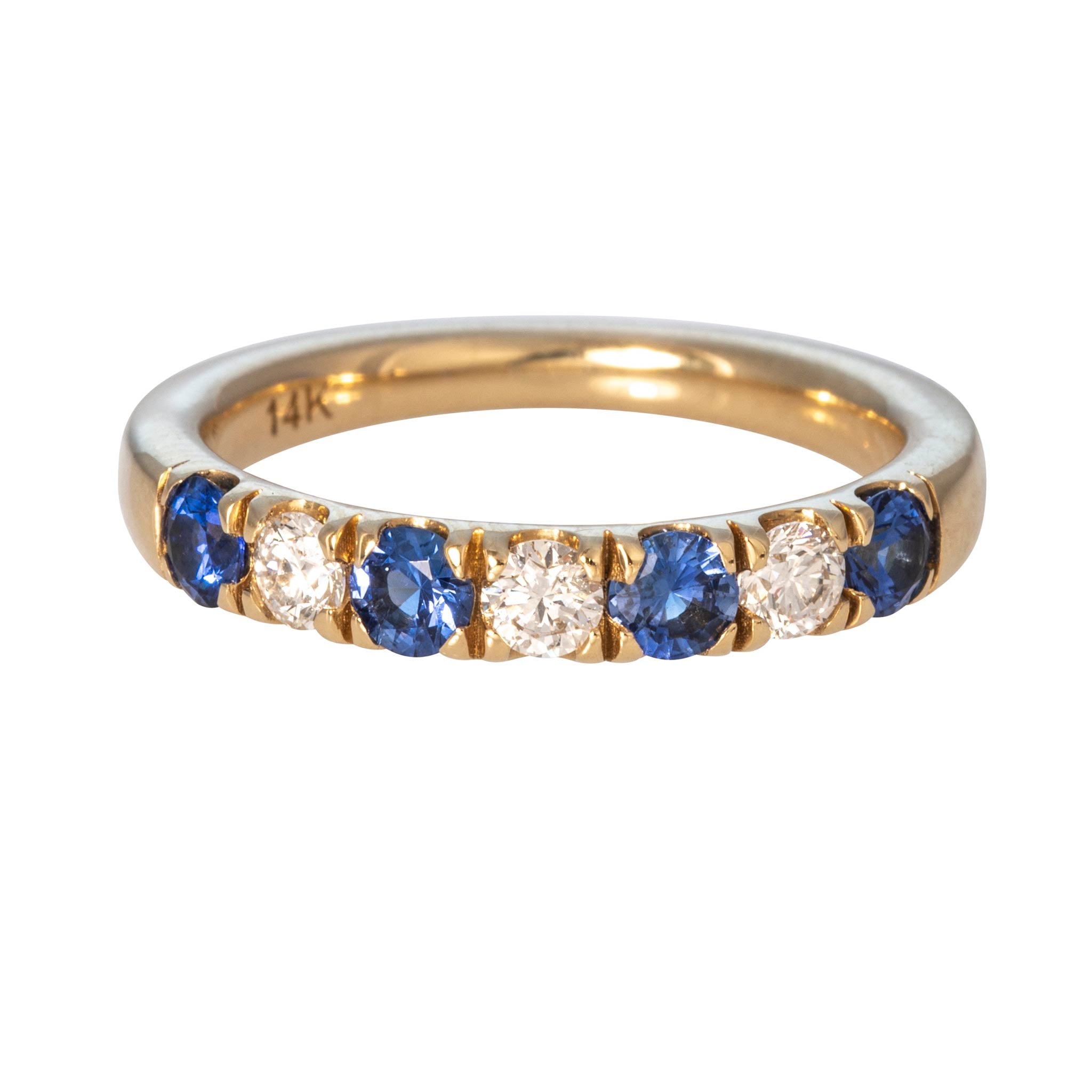 Round Sapphire & Diamond 14K Yellow Gold 7-Stone Band