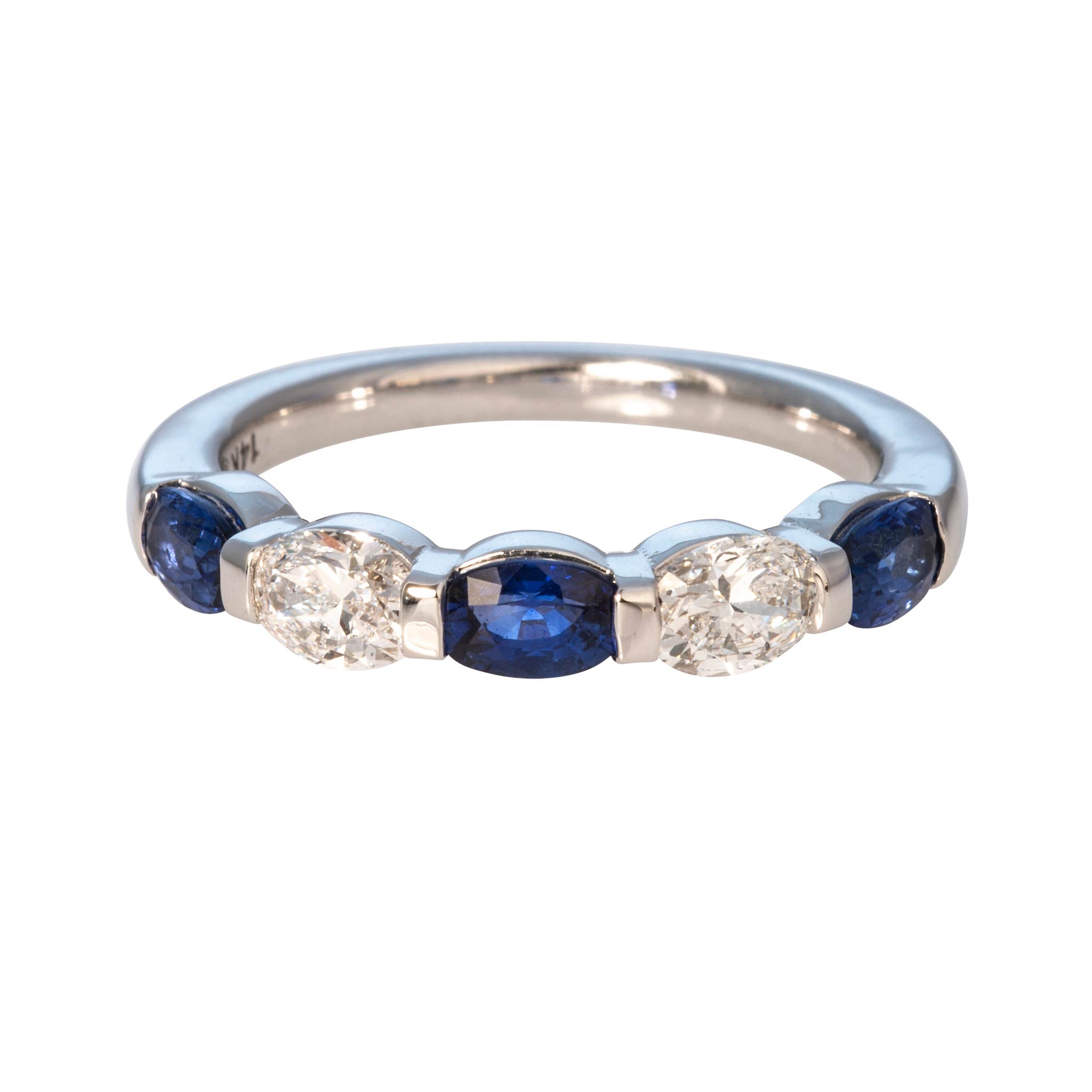 Oval Sapphire & Diamond 14K White Gold 5-Stone Band