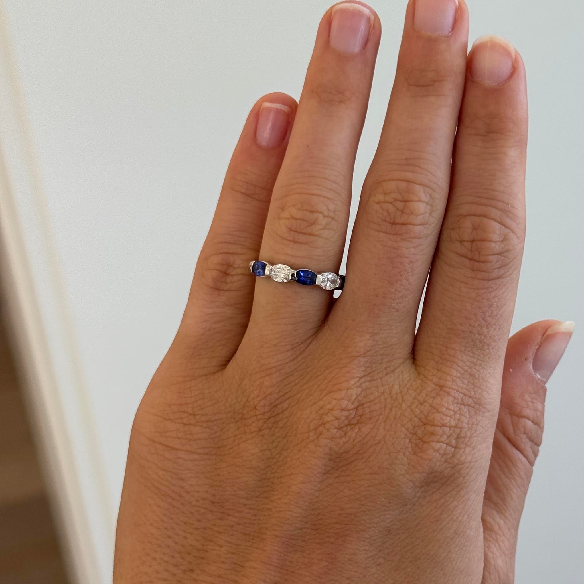 Oval Sapphire & Diamond 14K White Gold 5-Stone Band