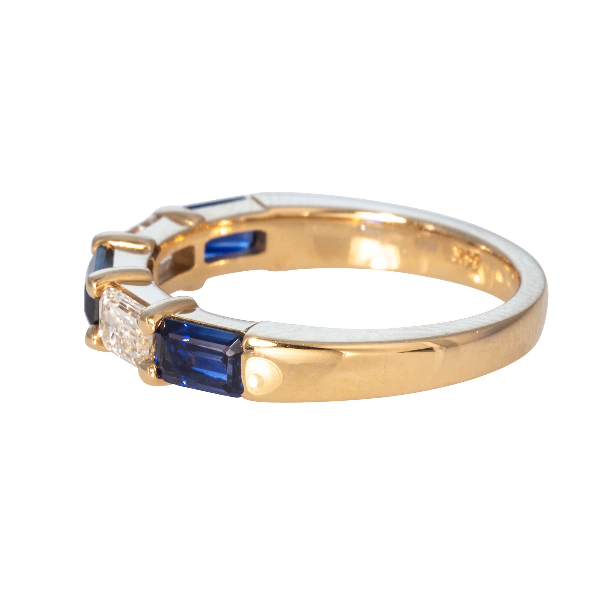 Emerald-Cut Sapphire & Diamond 14K Yellow Gold 5-Stone Band