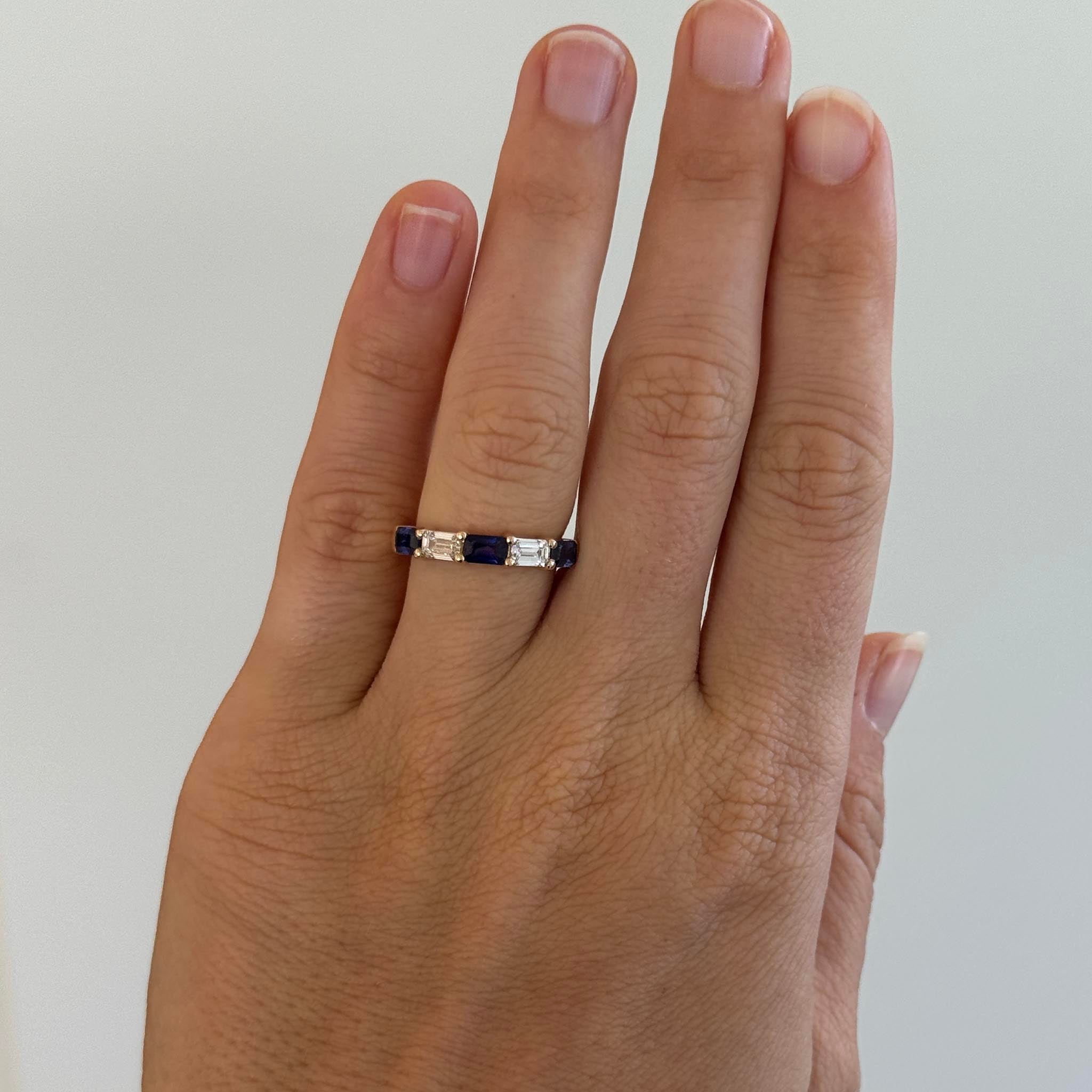 Emerald-Cut Sapphire & Diamond 14K Yellow Gold 5-Stone Band
