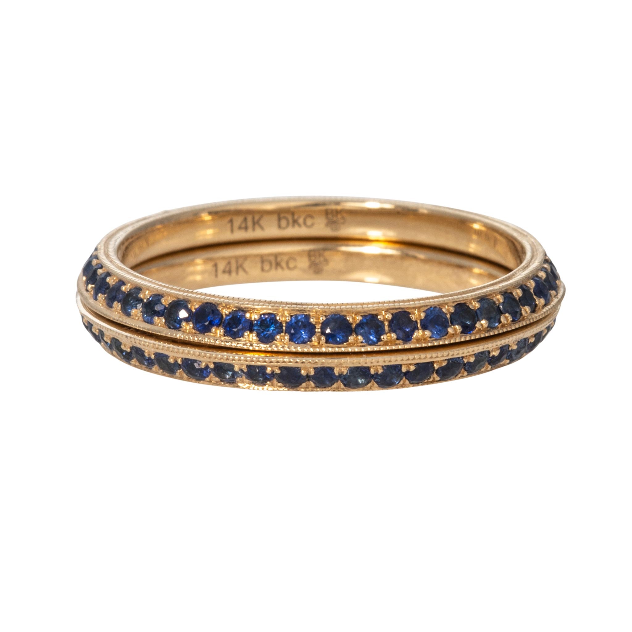Sapphire 14K Yellow Gold Milgrain Angled Eternity Bands stacked