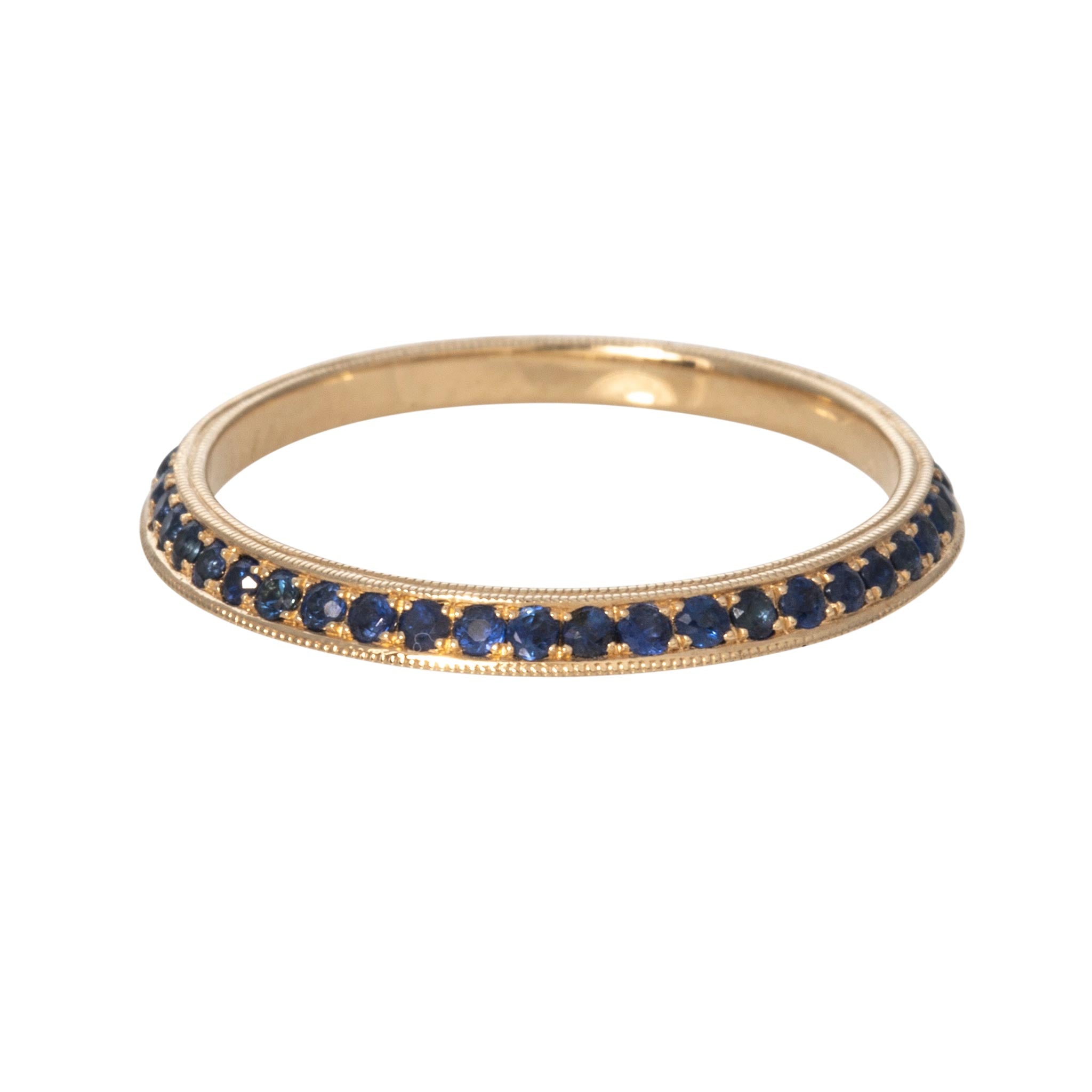 Sapphire 14K Yellow Gold Milgrain Angled Eternity Band