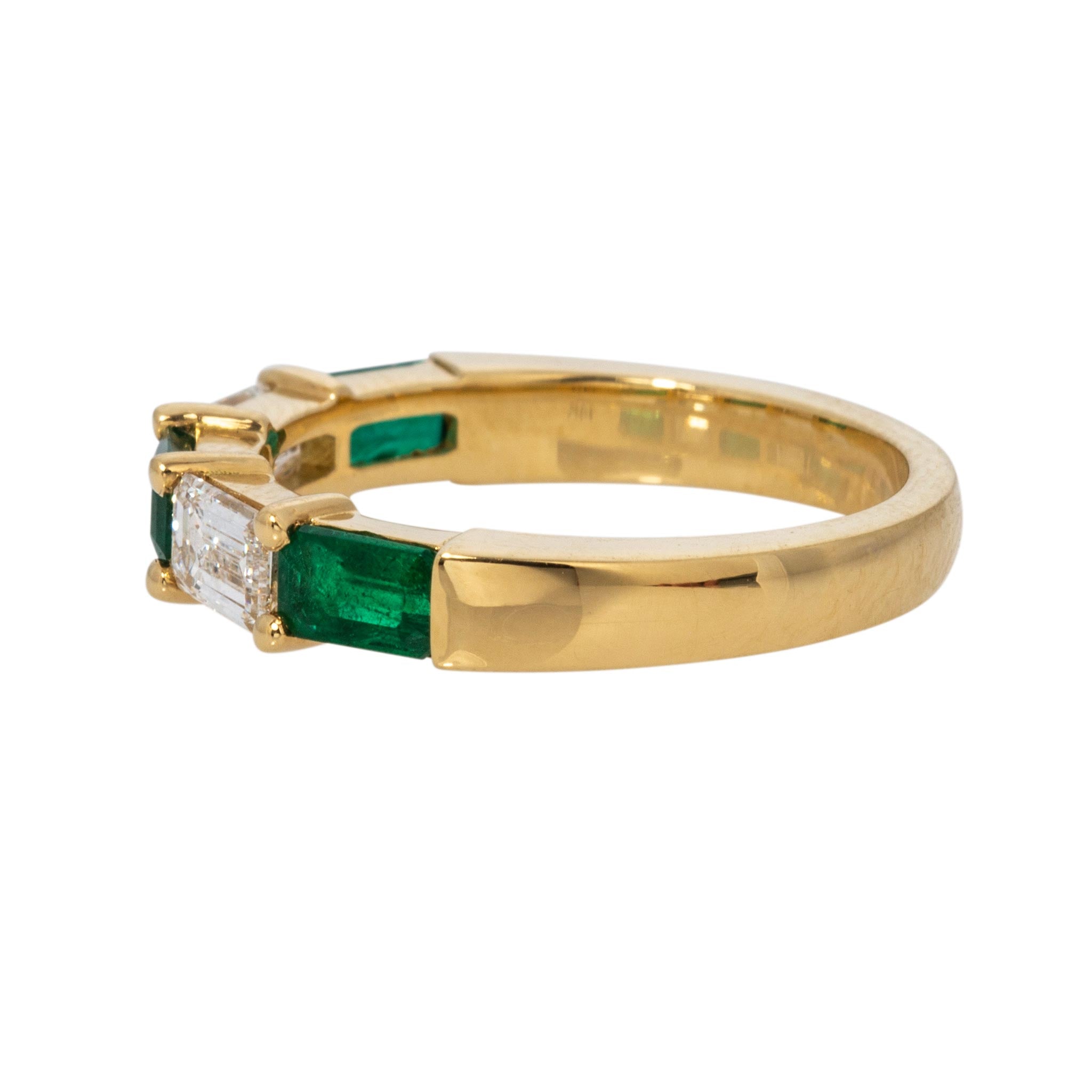 Emerald-Cut Emerald & Diamond 18K Yellow Gold Band
