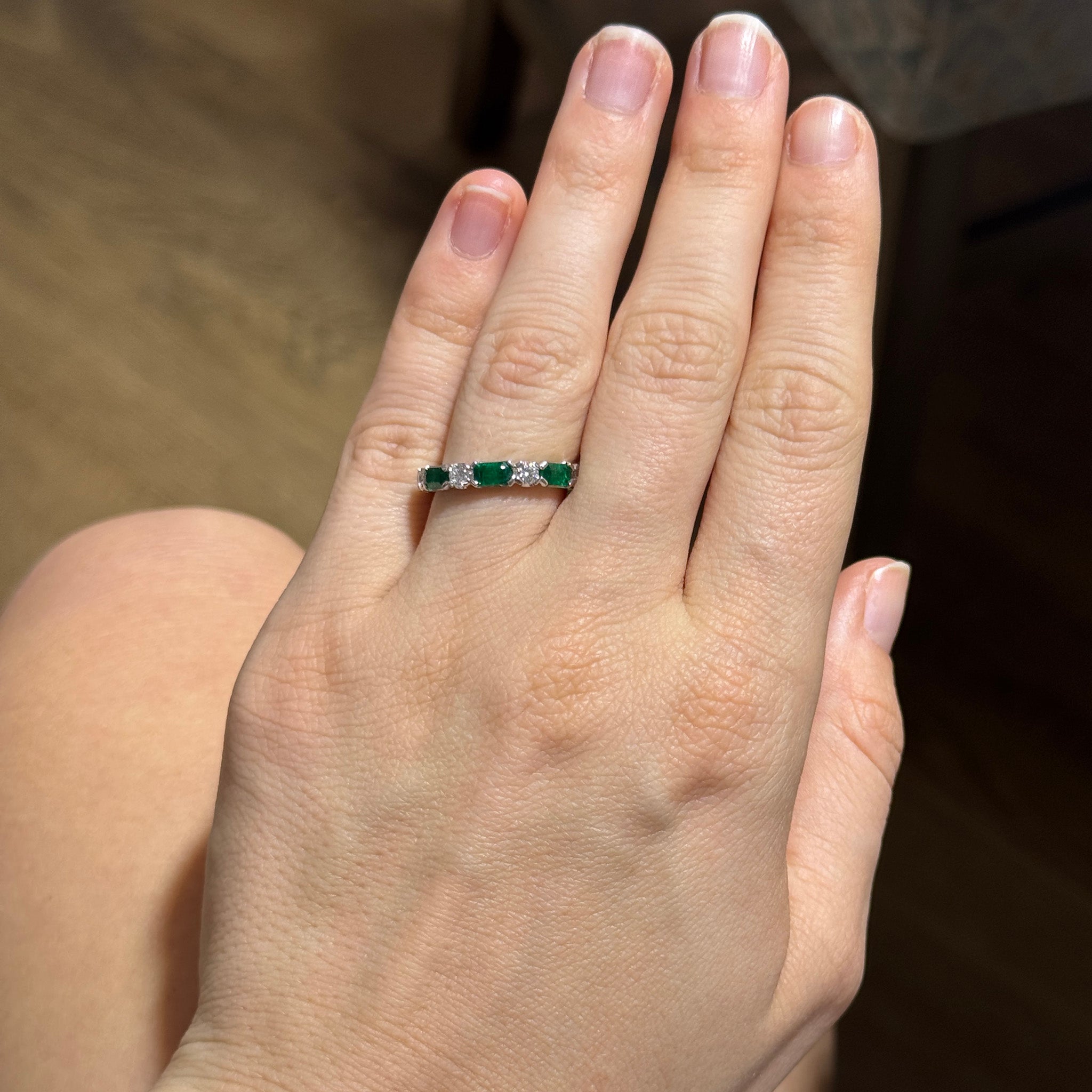 Emerald & Diamond 18K White Gold Halfway Band