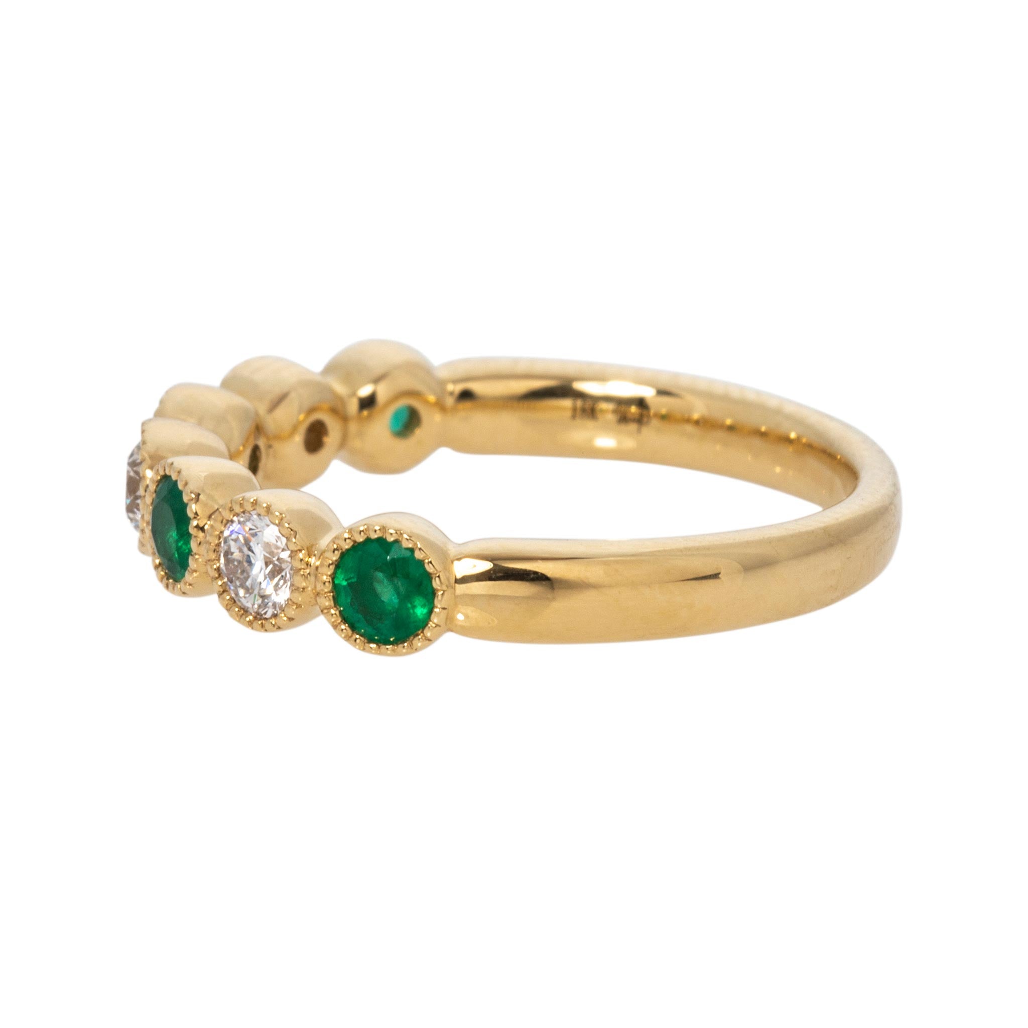 Emerald & Diamond Bezel Milgrain 18K Yellow Gold Halfway Band