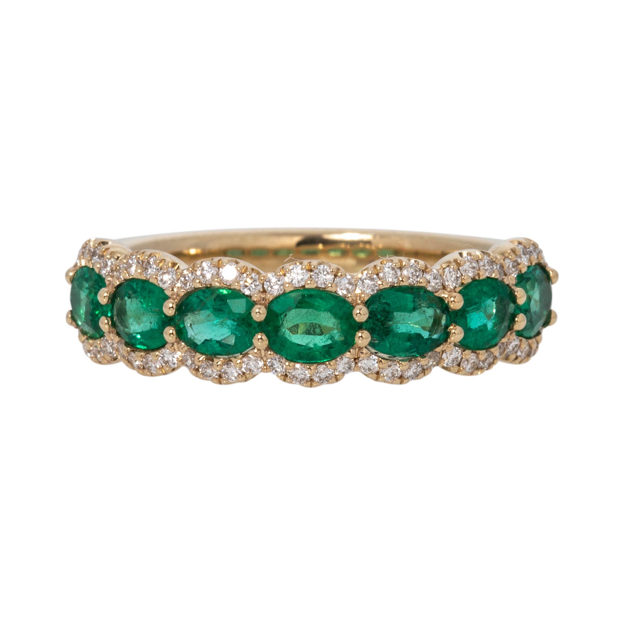 Oval Emerald & Pavé Diamond 14K Yellow Gold Band