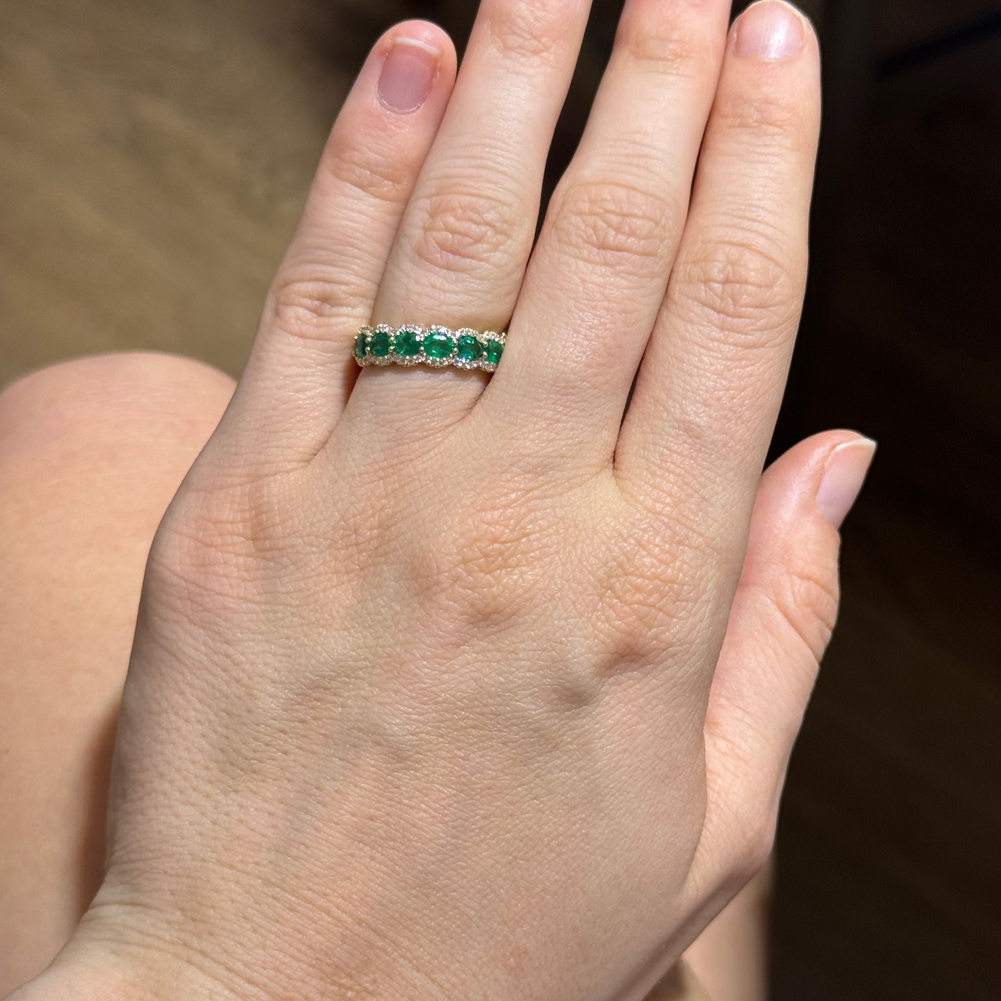 Oval Emerald & Pavé Diamond 14K Yellow Gold Band
