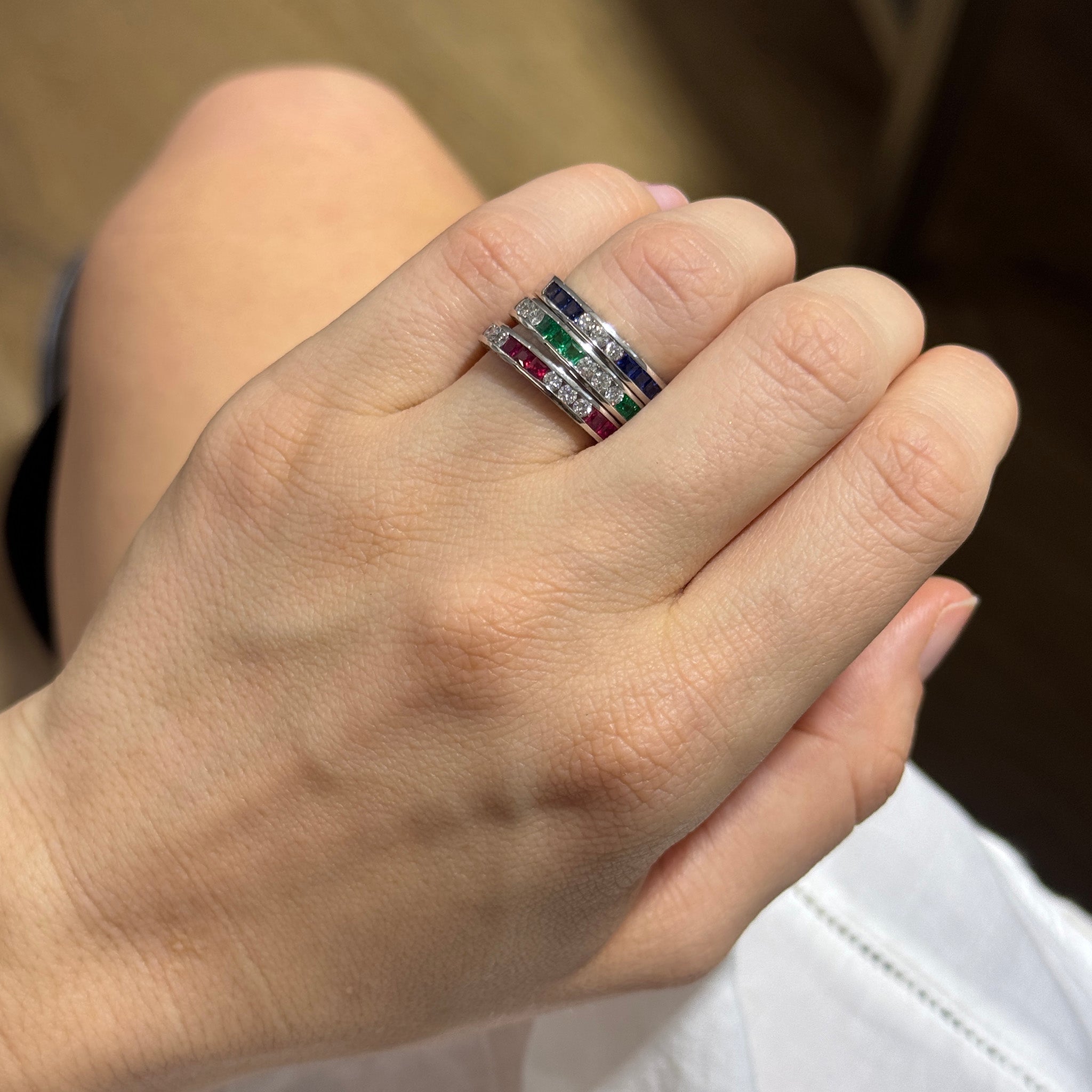 Sapphire & Diamond Channel-Set Three-Quarter Engraved Platinum Band, Emerald & Diamond Channel-Set Three-Quarter Engraved Platinum Band, Ruby & Diamond Channel-Set Three-Quarter Engraved Platinum Band