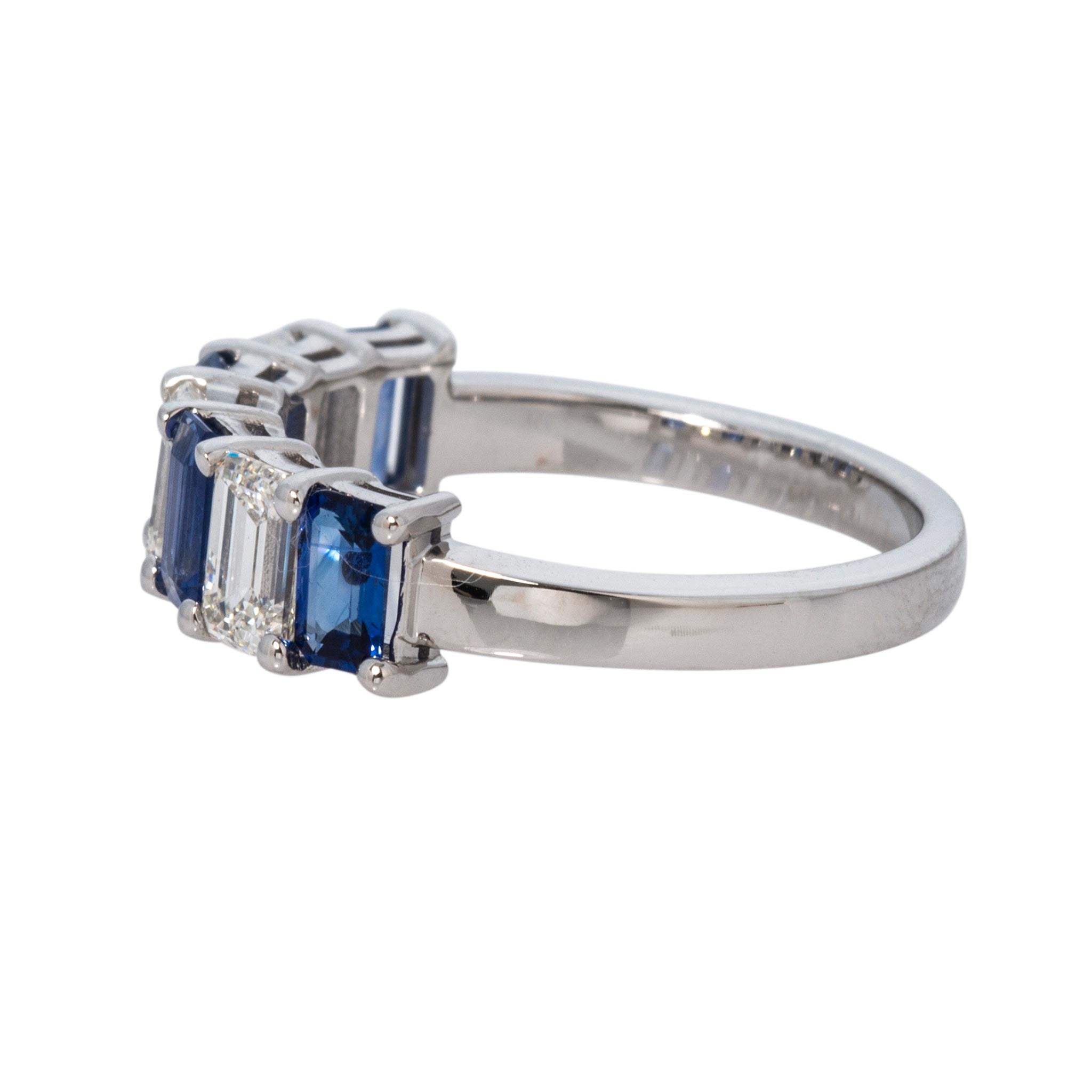 Emerald-Cut Sapphire & Diamond 7-Stone 14K White Gold Band