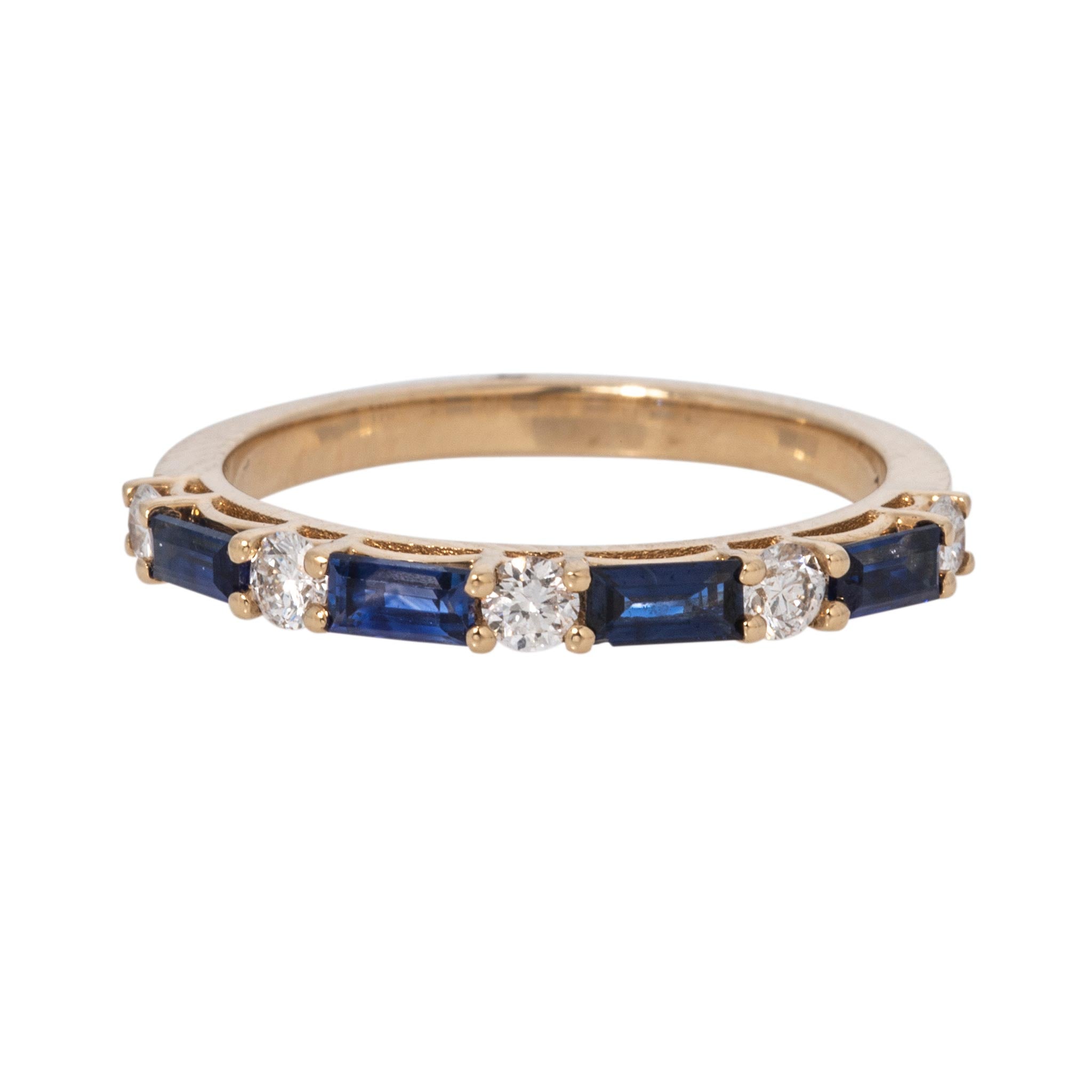 Baguette Sapphire & Round Diamond 14K Yellow Gold Halfway Band