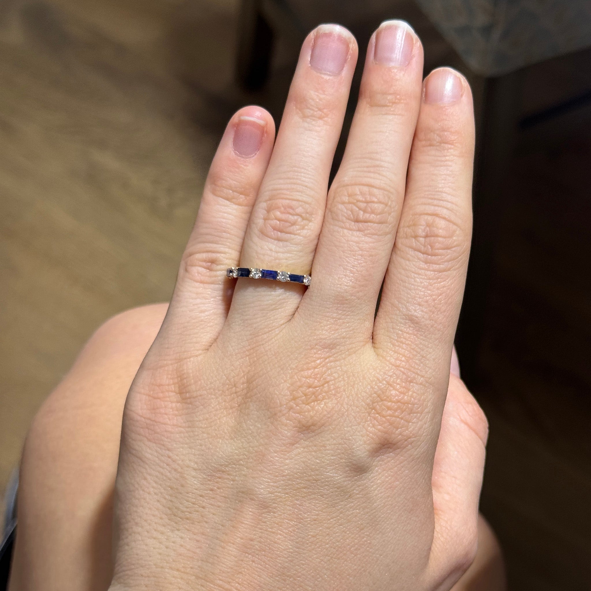 Baguette Sapphire & Round Diamond 14K Yellow Gold Halfway Band