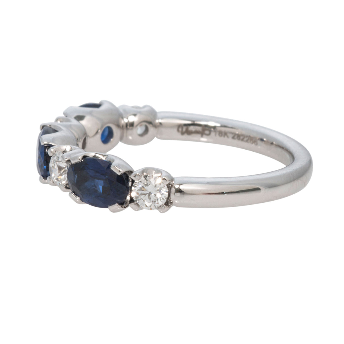 Oval Sapphire & Round Diamond 7-Stone 18K White Gold Band
