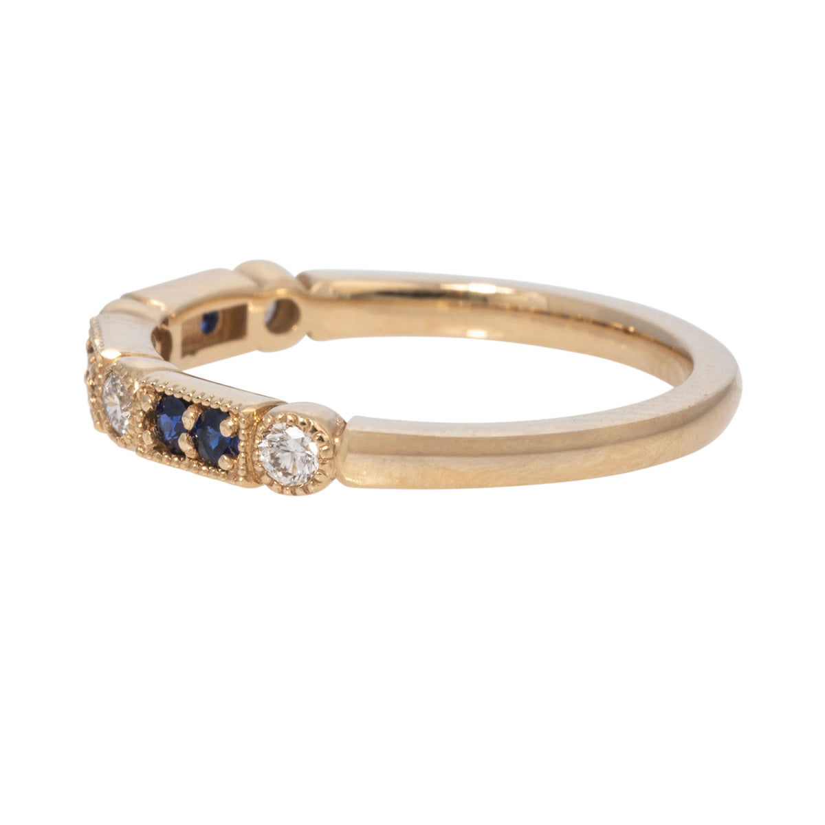 Sapphire & Diamond 14K Yellow Gold Milgrain Band