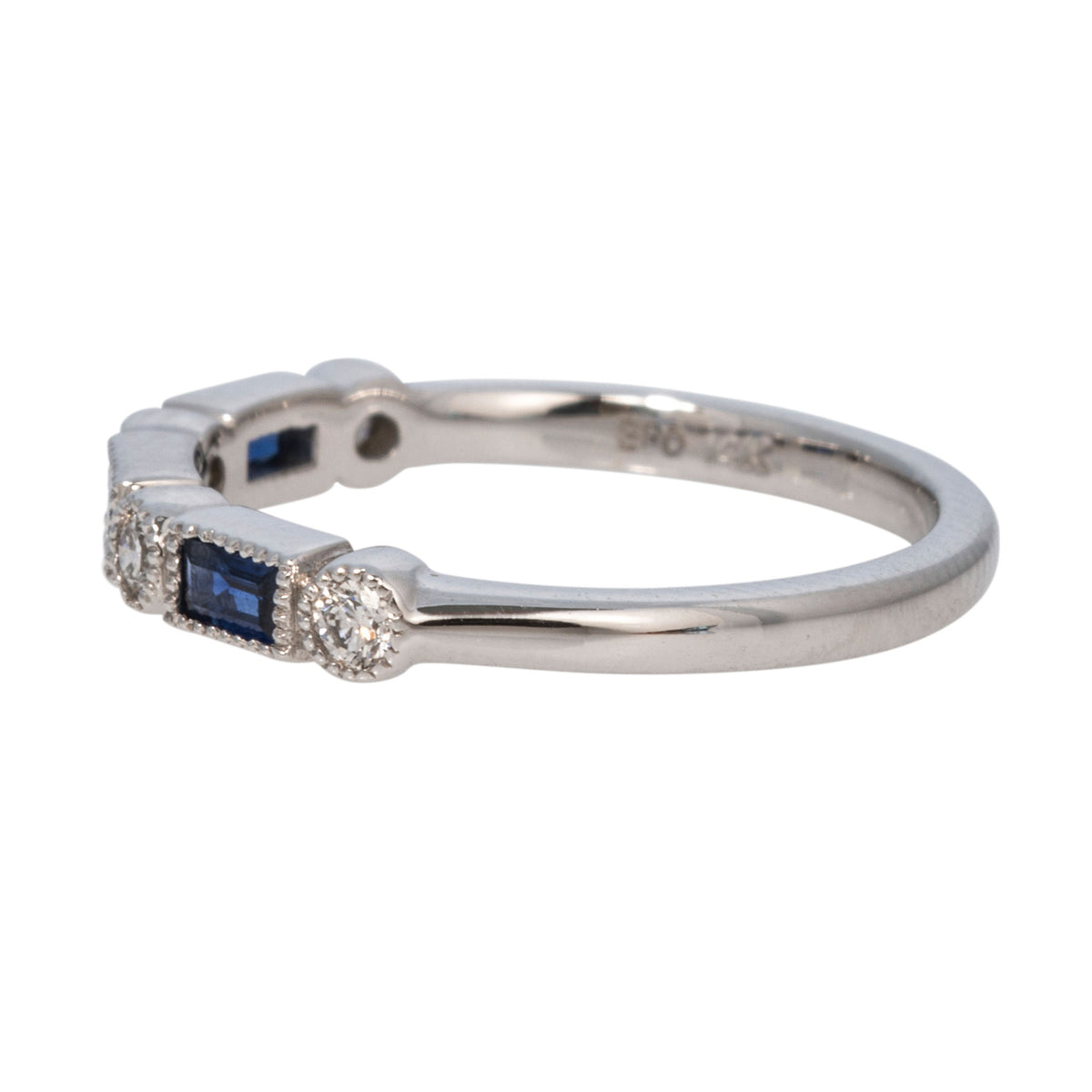 Baguette Sapphire & Diamond Milgrain Halfway 14K Gold Band
