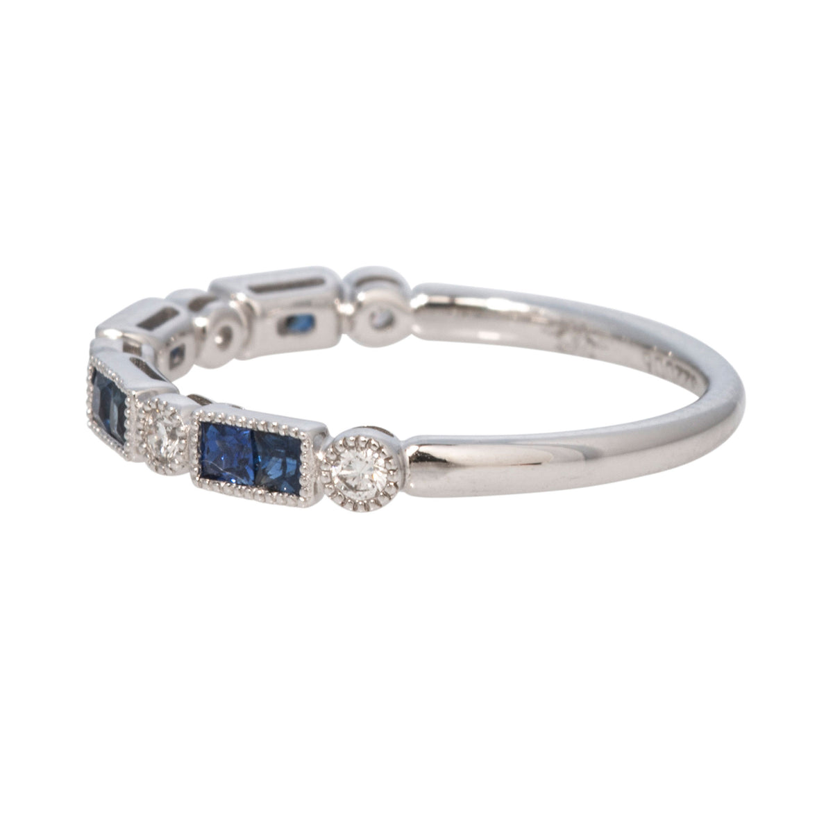 Sapphire & Diamond Milgrain 14K White Gold Halfway Band