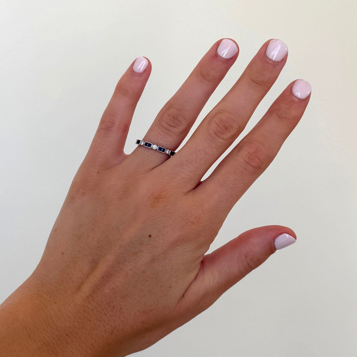 Sapphire & Diamond Milgrain 14K White Gold Halfway Band