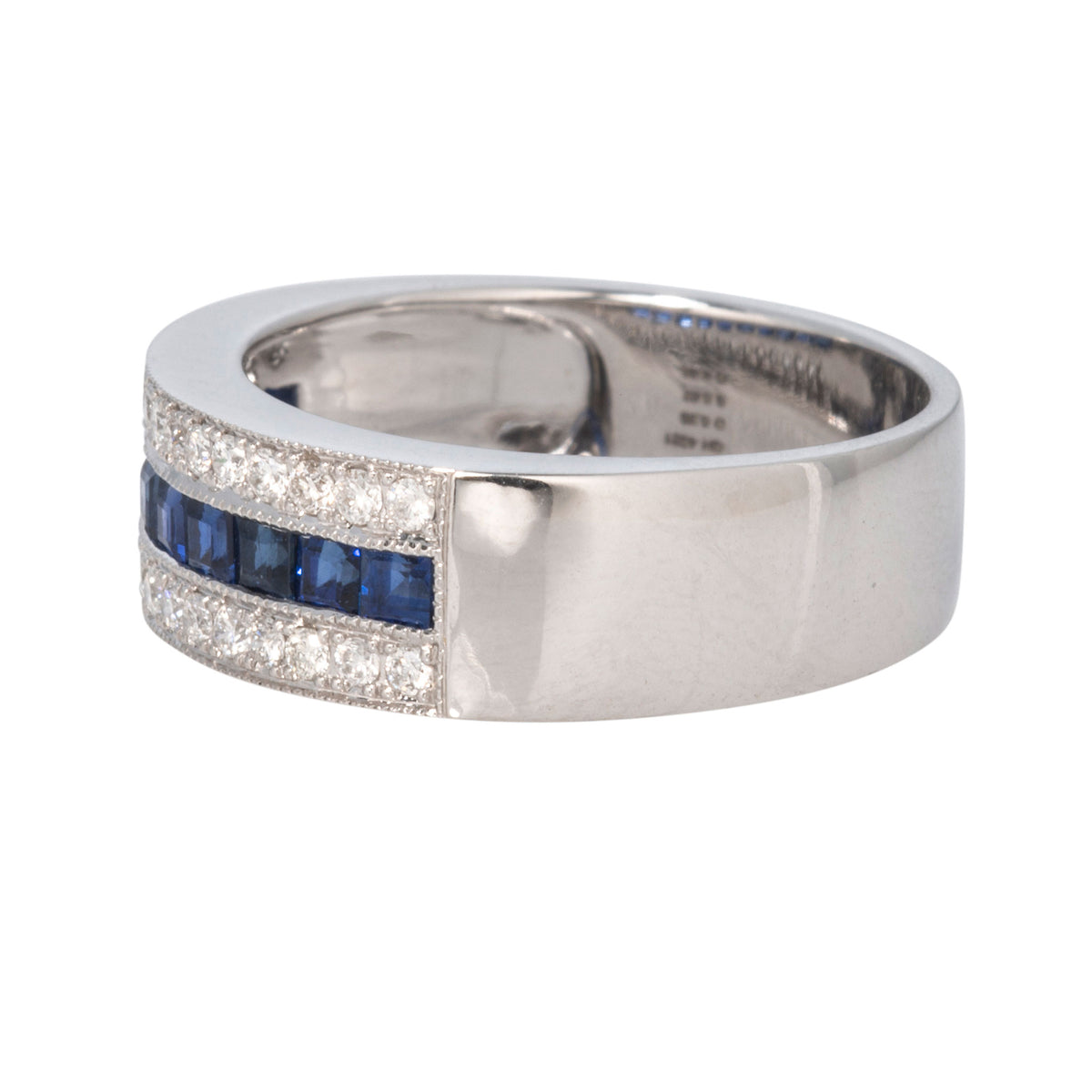 Channel-Set Sapphire & Pavé Diamond 14K White Gold Band
