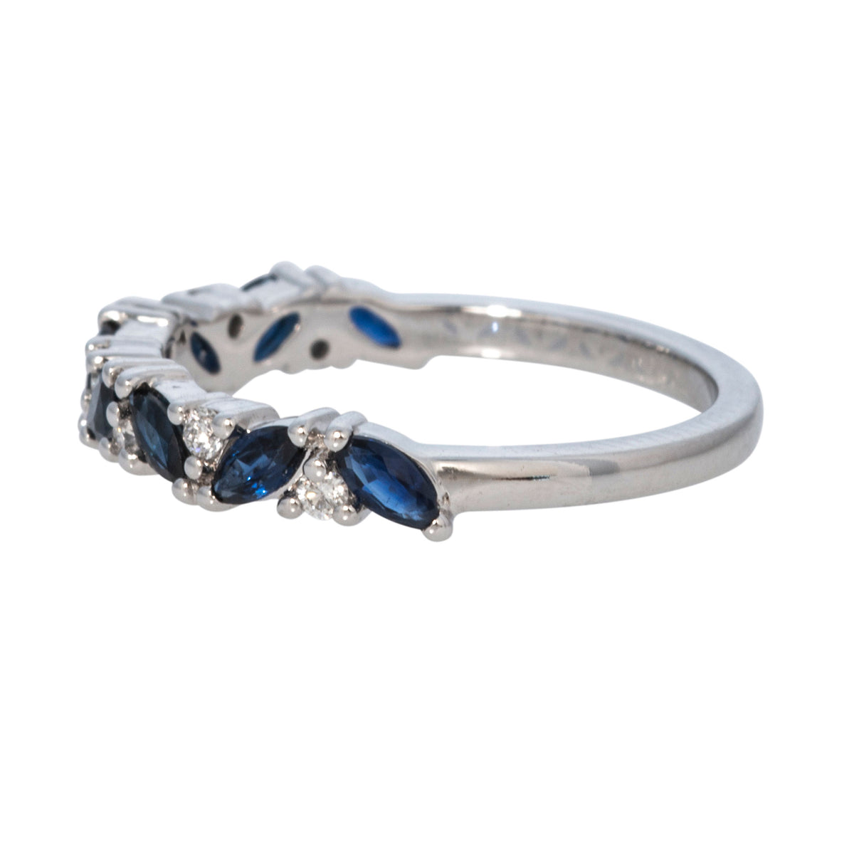 Marquise Sapphire & Round Diamond 14K White Gold Halfway Band