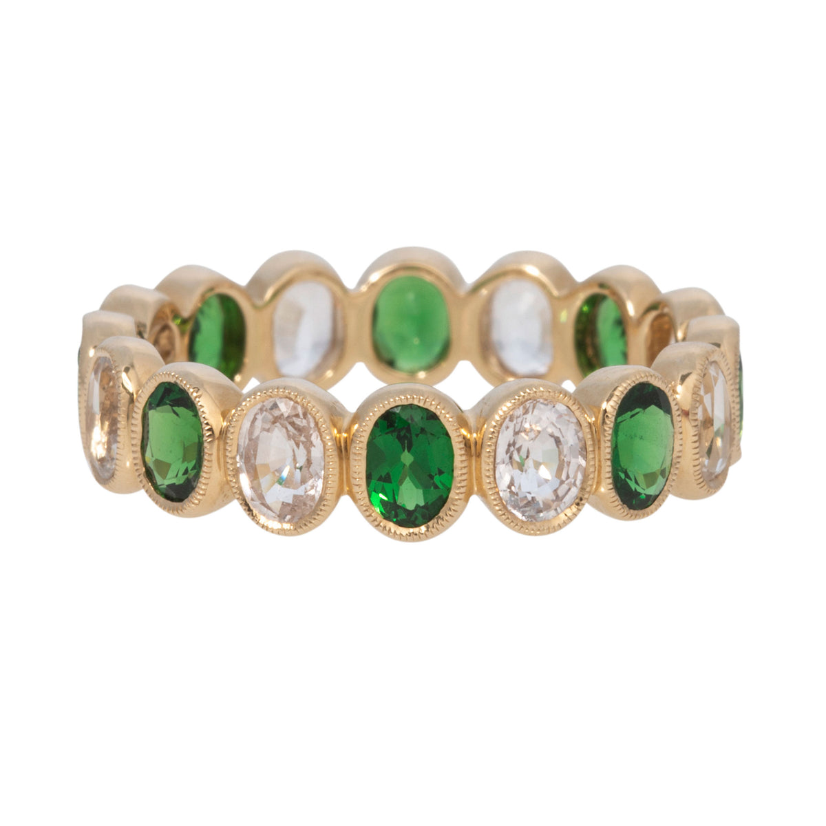 Oval Tsavorite & White Sapphire 14K Yellow Gold Eternity Band