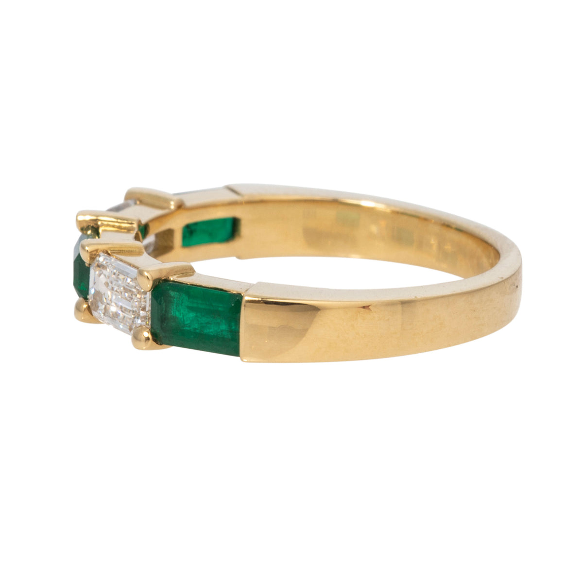 Emerald-Cut Emerald & Diamond 5-Stone 18K Yellow Gold Band